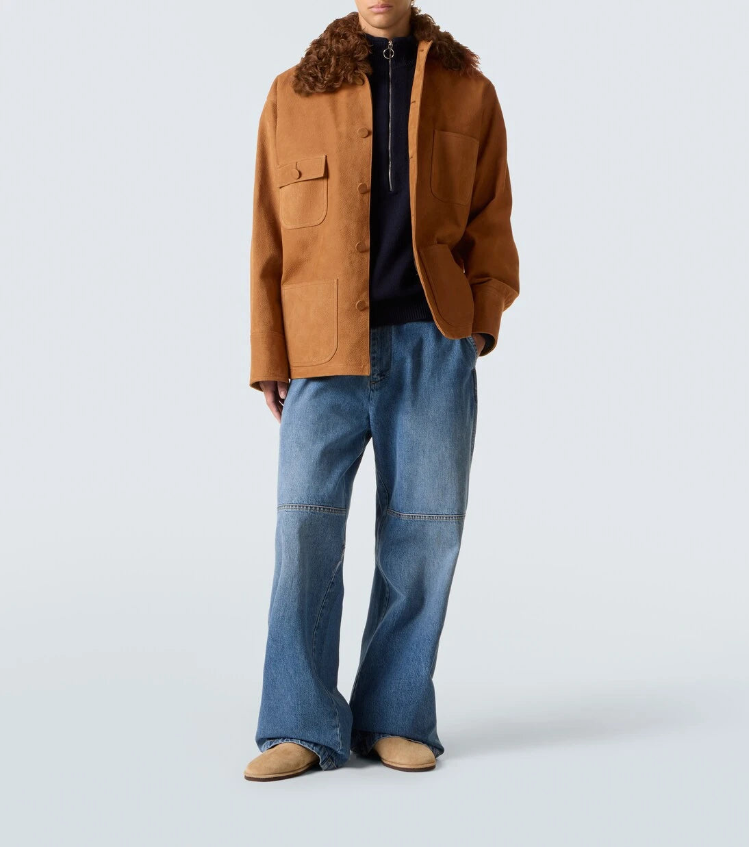 Plan C - Shearling-trimmed suede field jacket