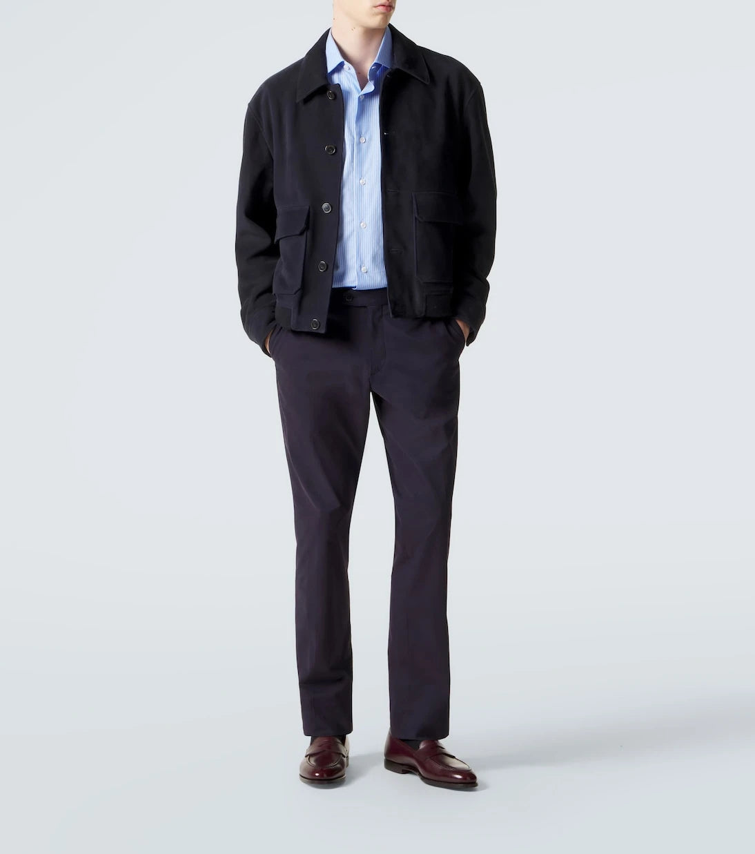 Brioni - قميص بوبلين قطني مخطط