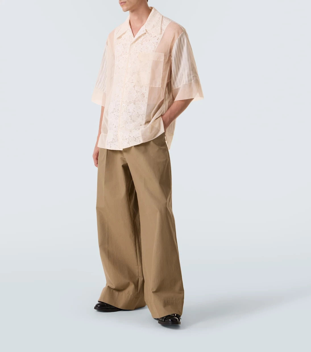 Simone Rocha - Patchwork lace bowling shirt