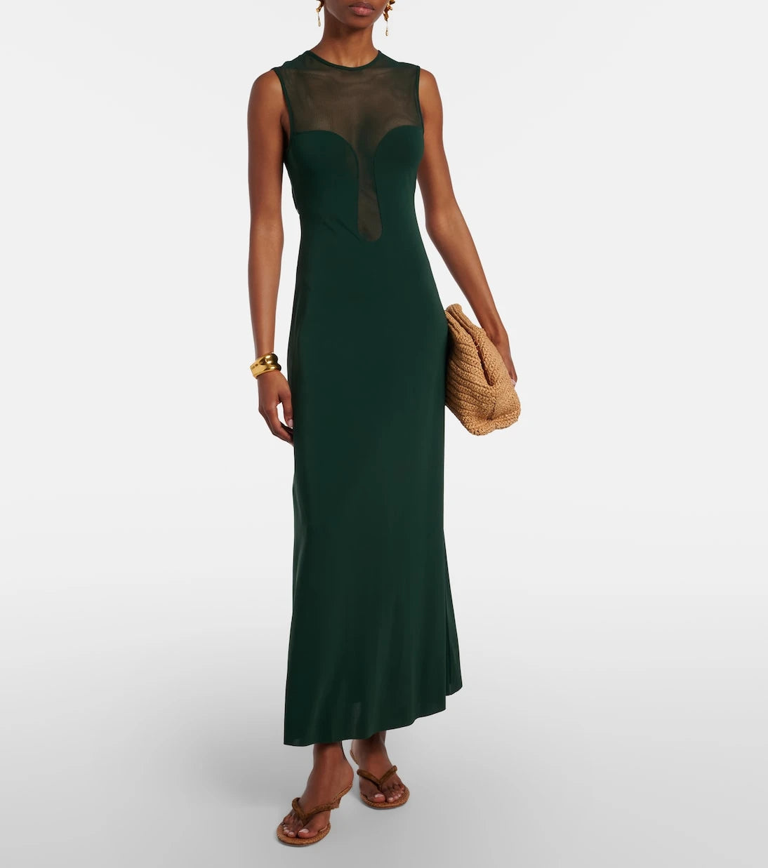 Eres - Scene mesh-trimmed jersey maxi dress