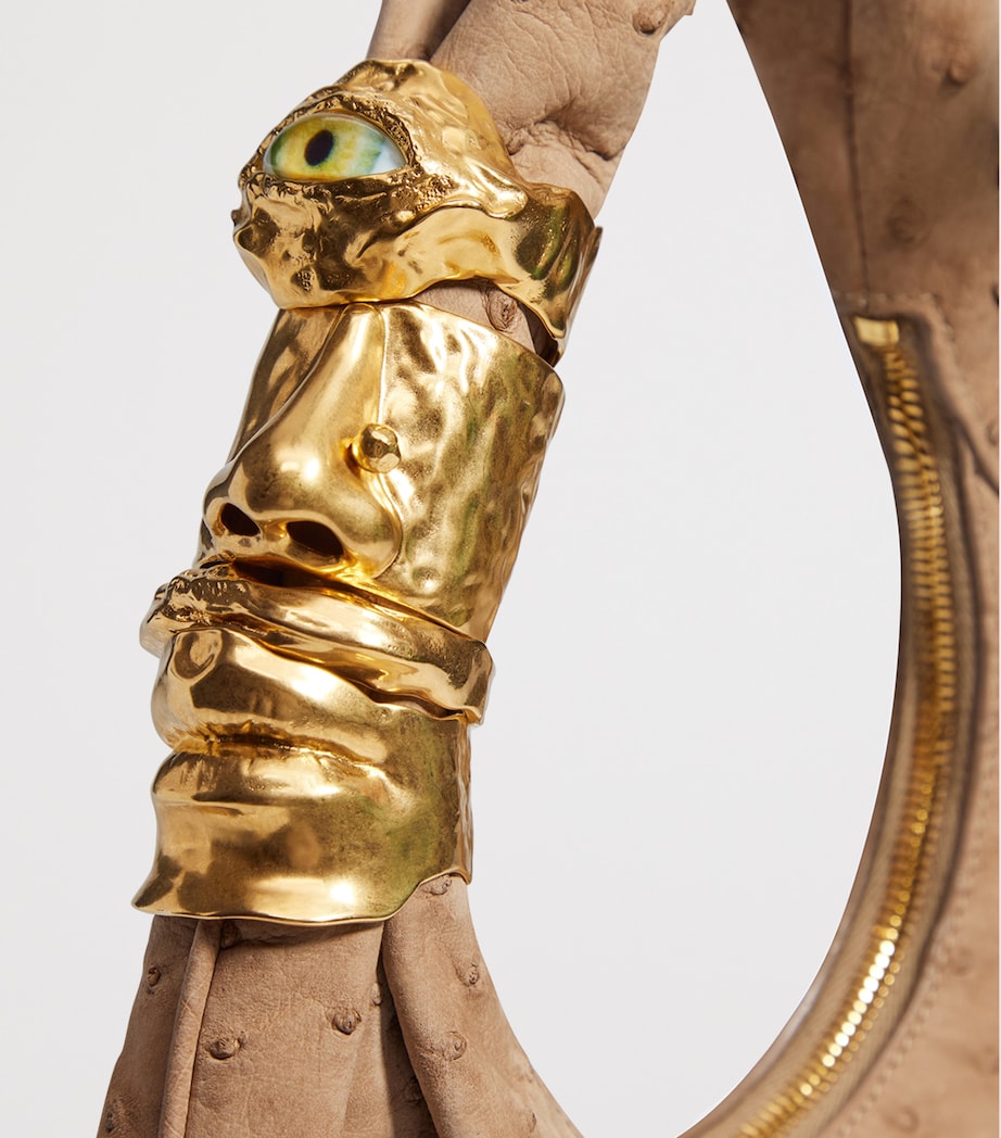 Small Ostrich Leather Soufflé Shoulder Bag