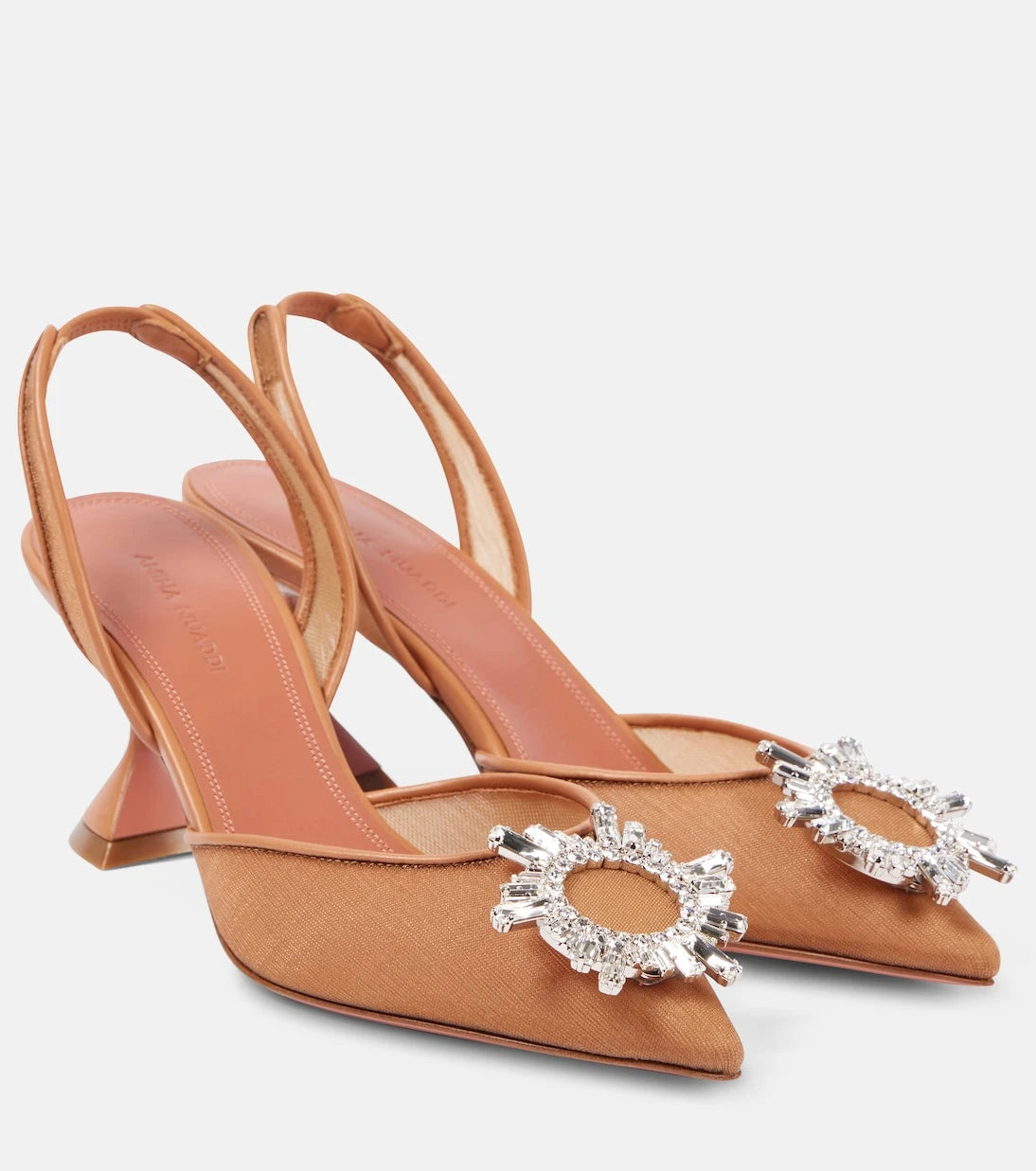 Amina Muaddi - Begum 70 embellished mesh slingback pumps