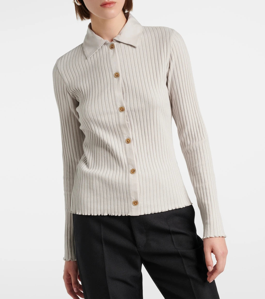 Vince - Ribbed-knit cotton-blend polo pullover