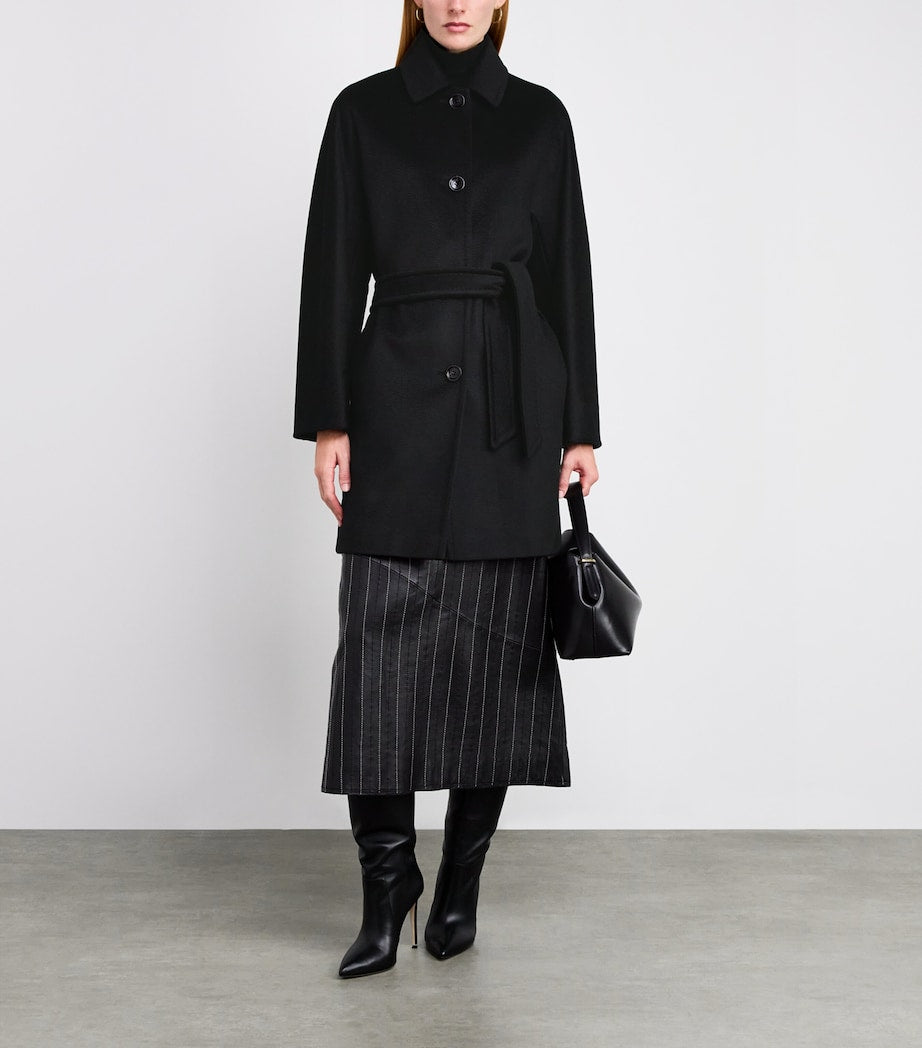 Black Camel Hair Belted Coat