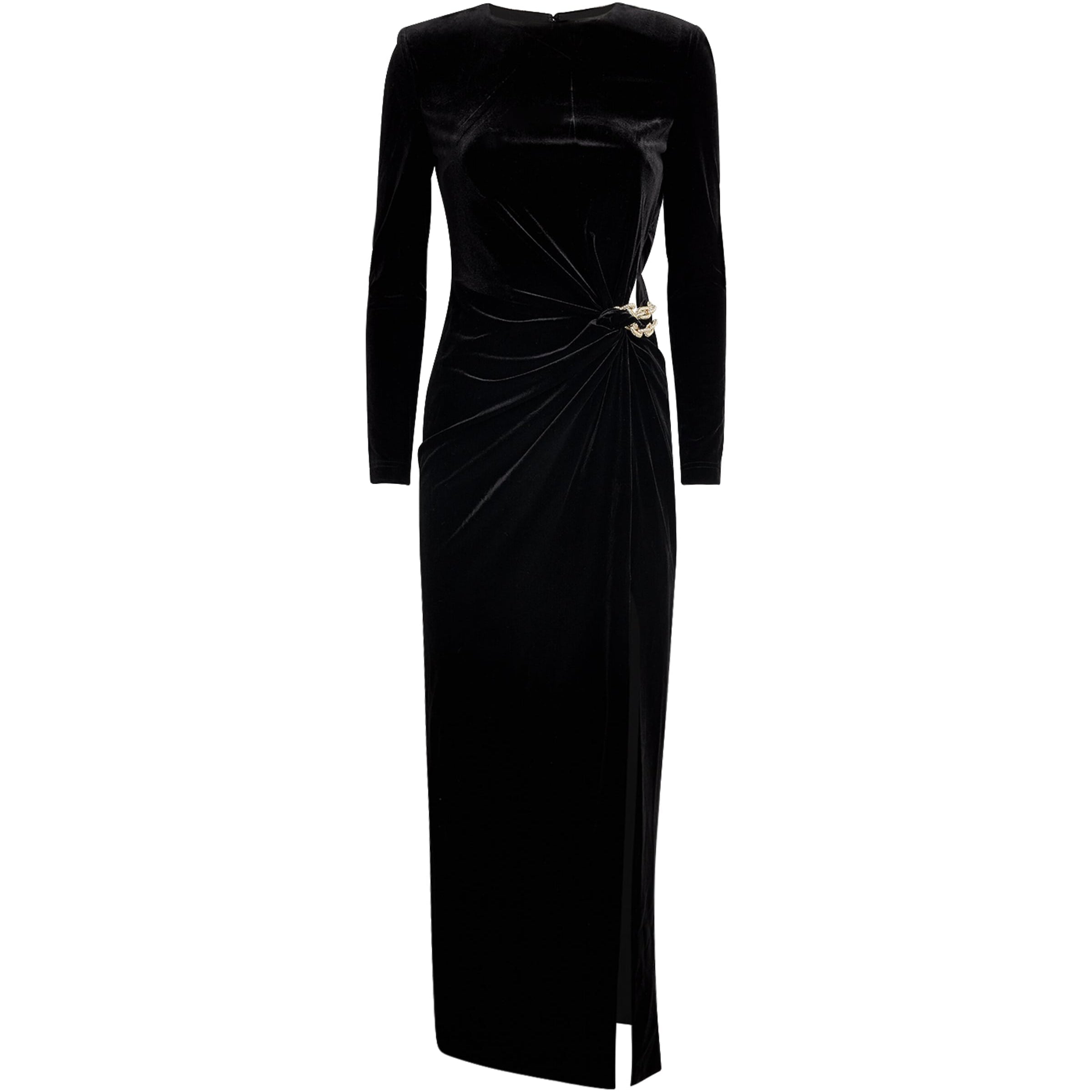 Self-Portrait Velvet Chain-Detail Midi Dress BLACK