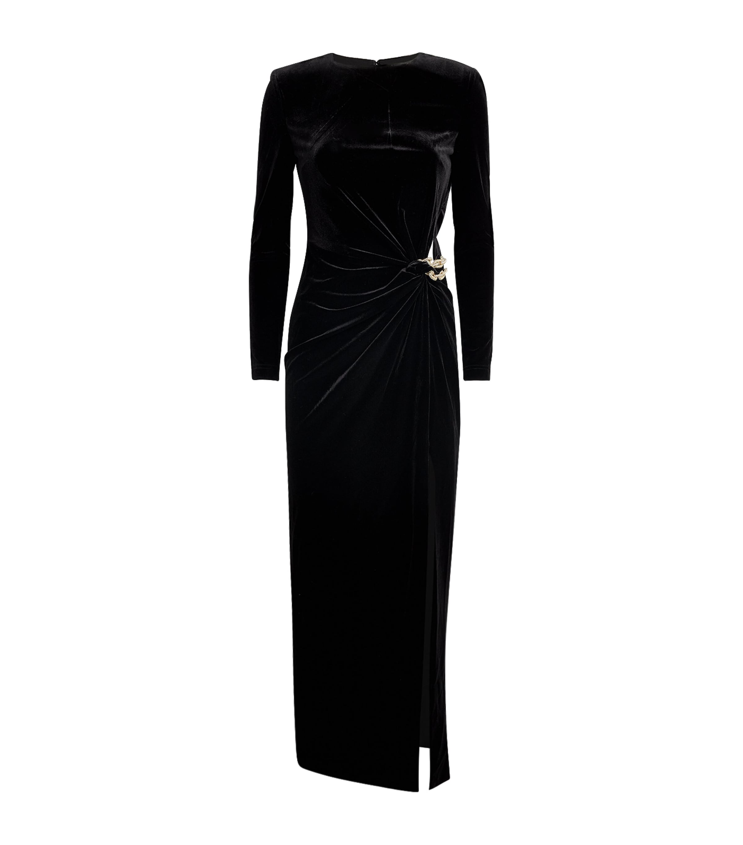 Self-Portrait Velvet Chain-Detail Midi Dress BLACK