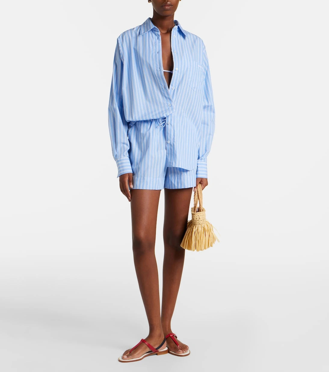 Hunza G - Striped cotton poplin shorts