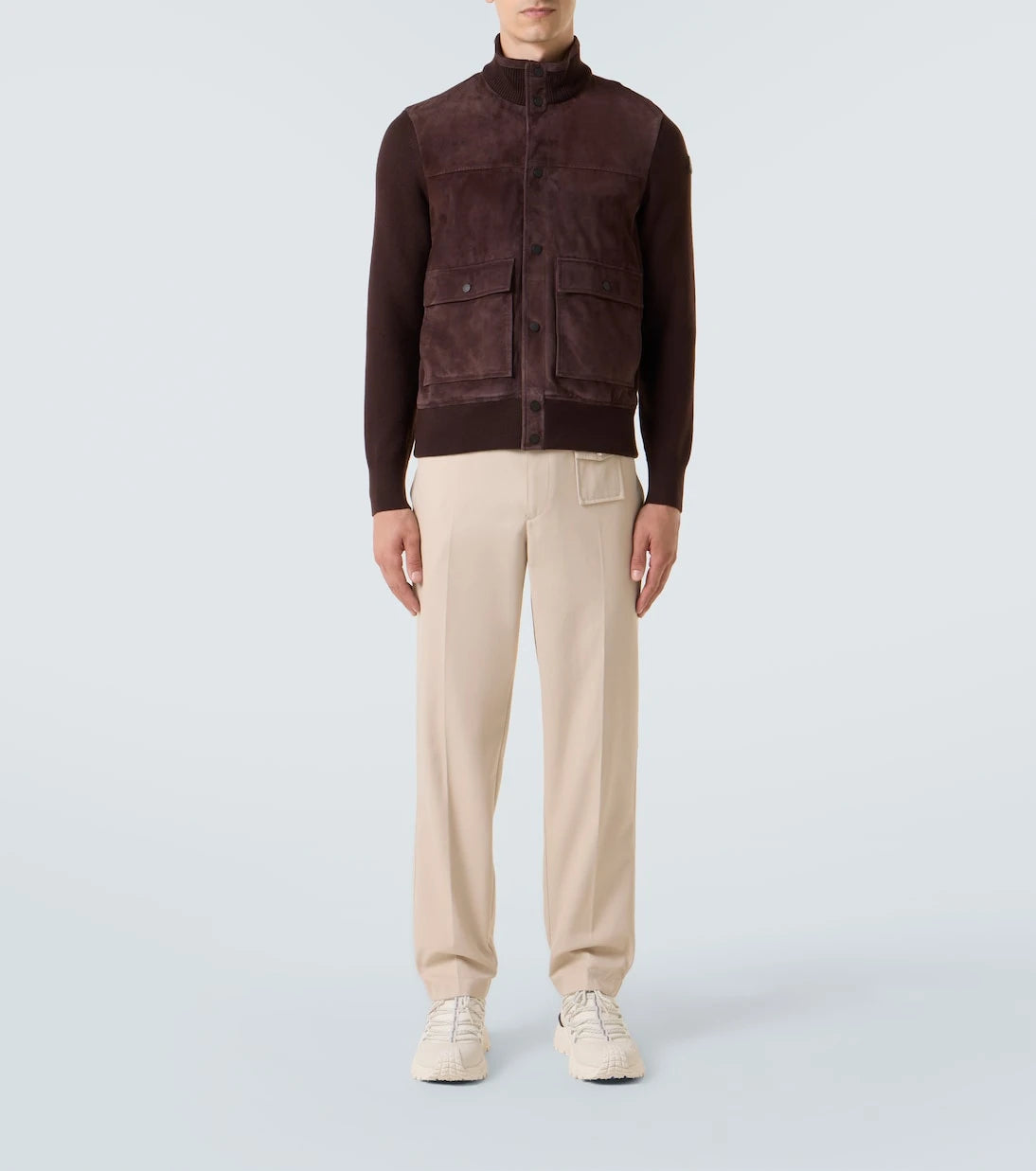 Moncler - Paneled suede and wool jacket