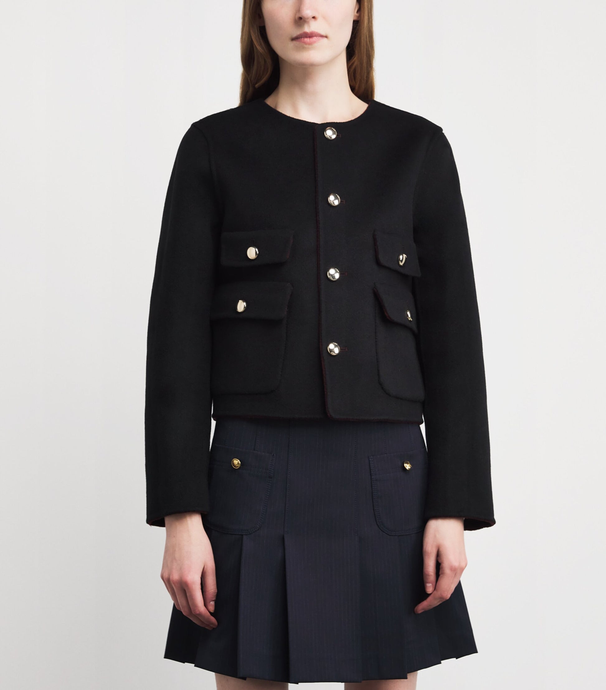 Maje Red Wool-Blend Reversible Bomber Jacket