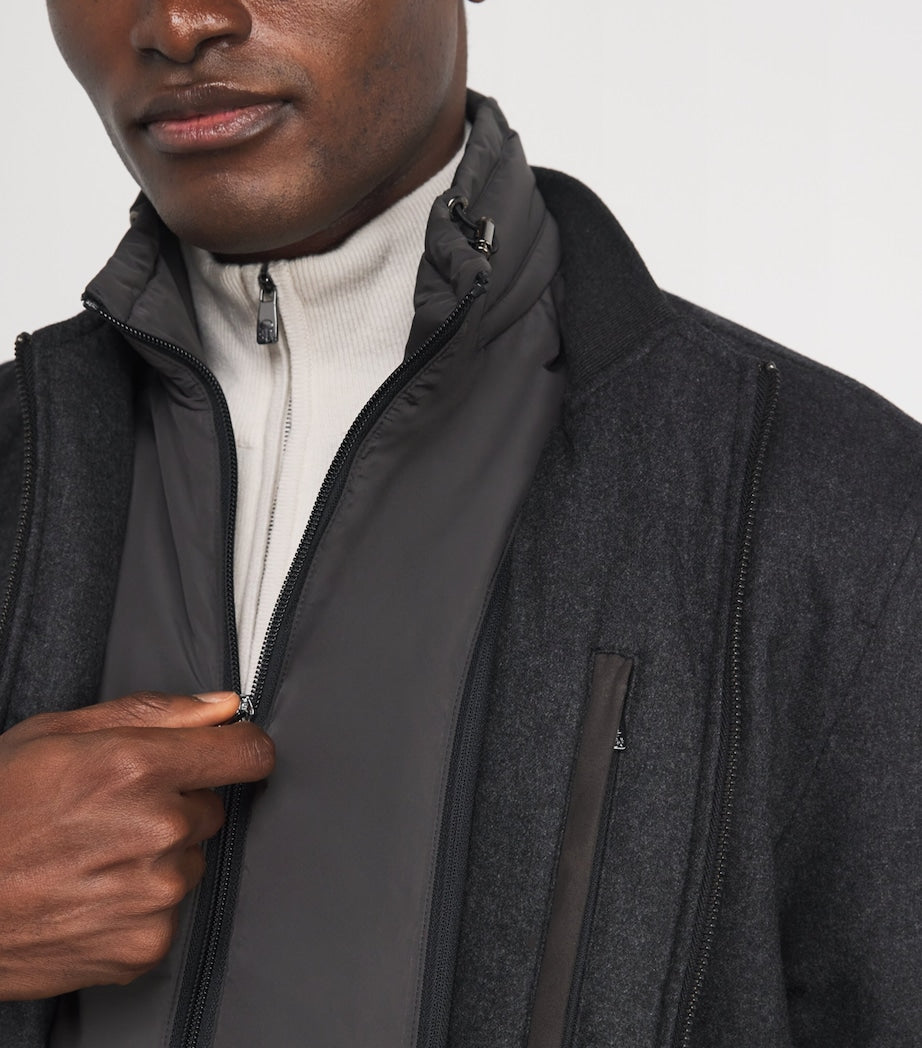 Grey Cashmere-Blend Vest-Lined Bomber Jacket