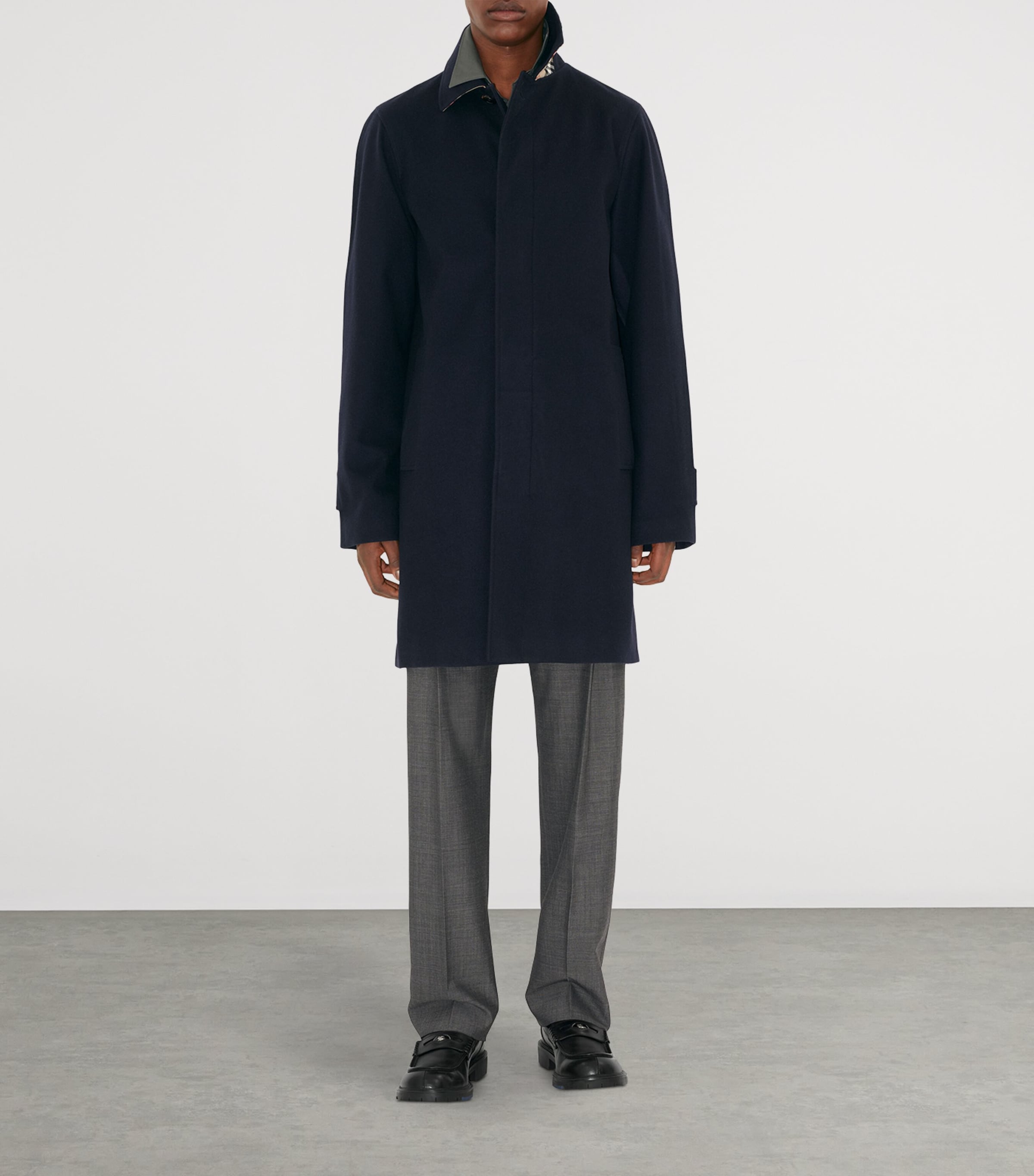 Navy Cashmere Mid-Length Car Coat