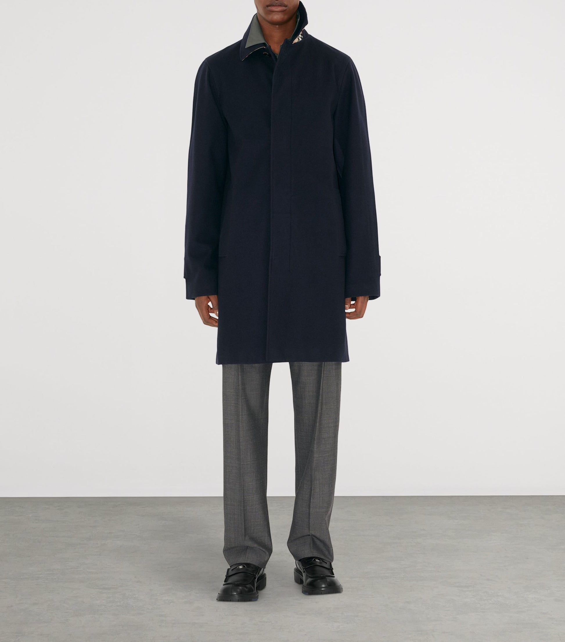 Navy Cashmere Mid-Length Car Coat