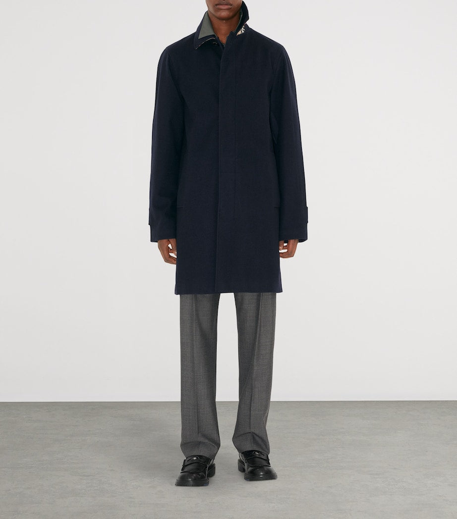 Navy Cashmere Mid-Length Car Coat