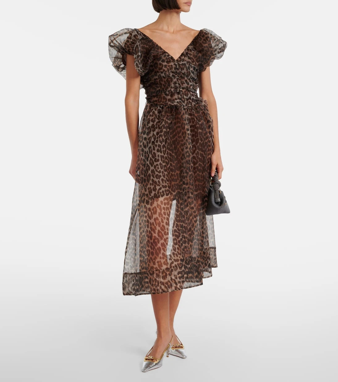 Ganni - Leopard-print organza midi dress
