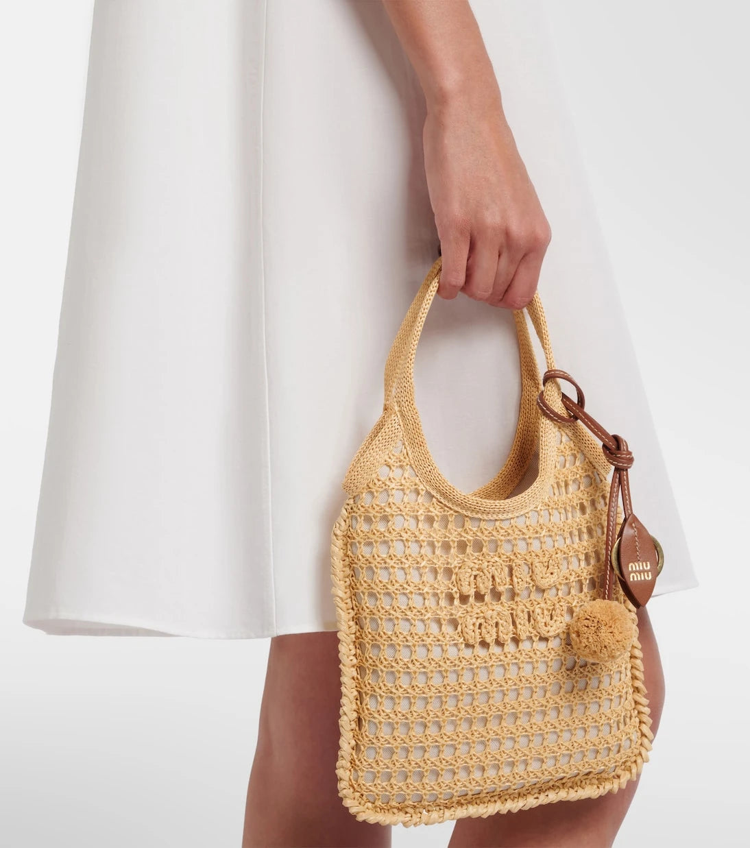 Miu Miu - Ivy crochet raffia-effect top-handle bag