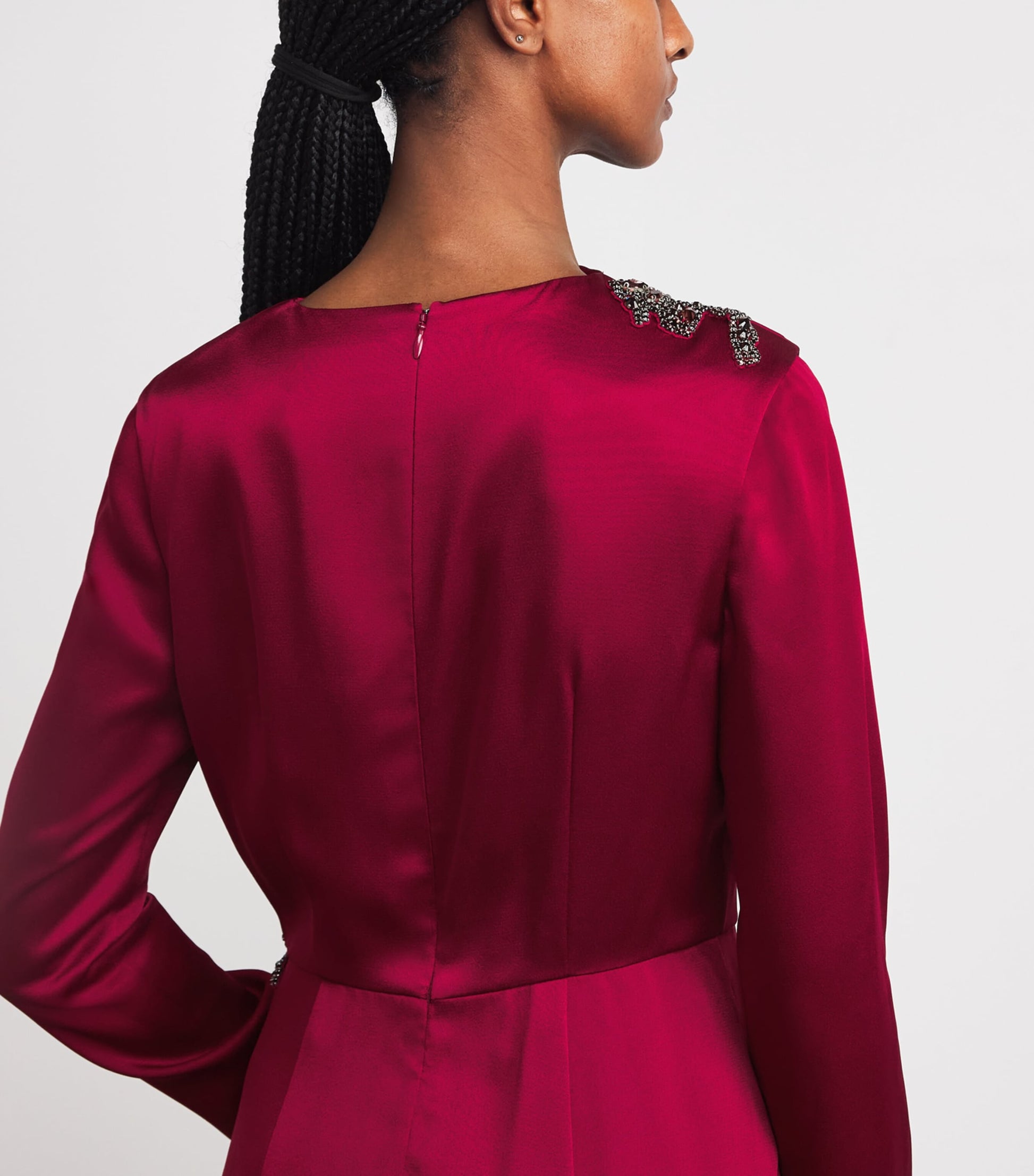 Erdem Red Satin Cady Draped Midi Dress