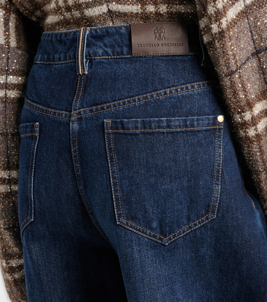 Brunello Cucinelli - Leather-trimmed barrel-leg jeans