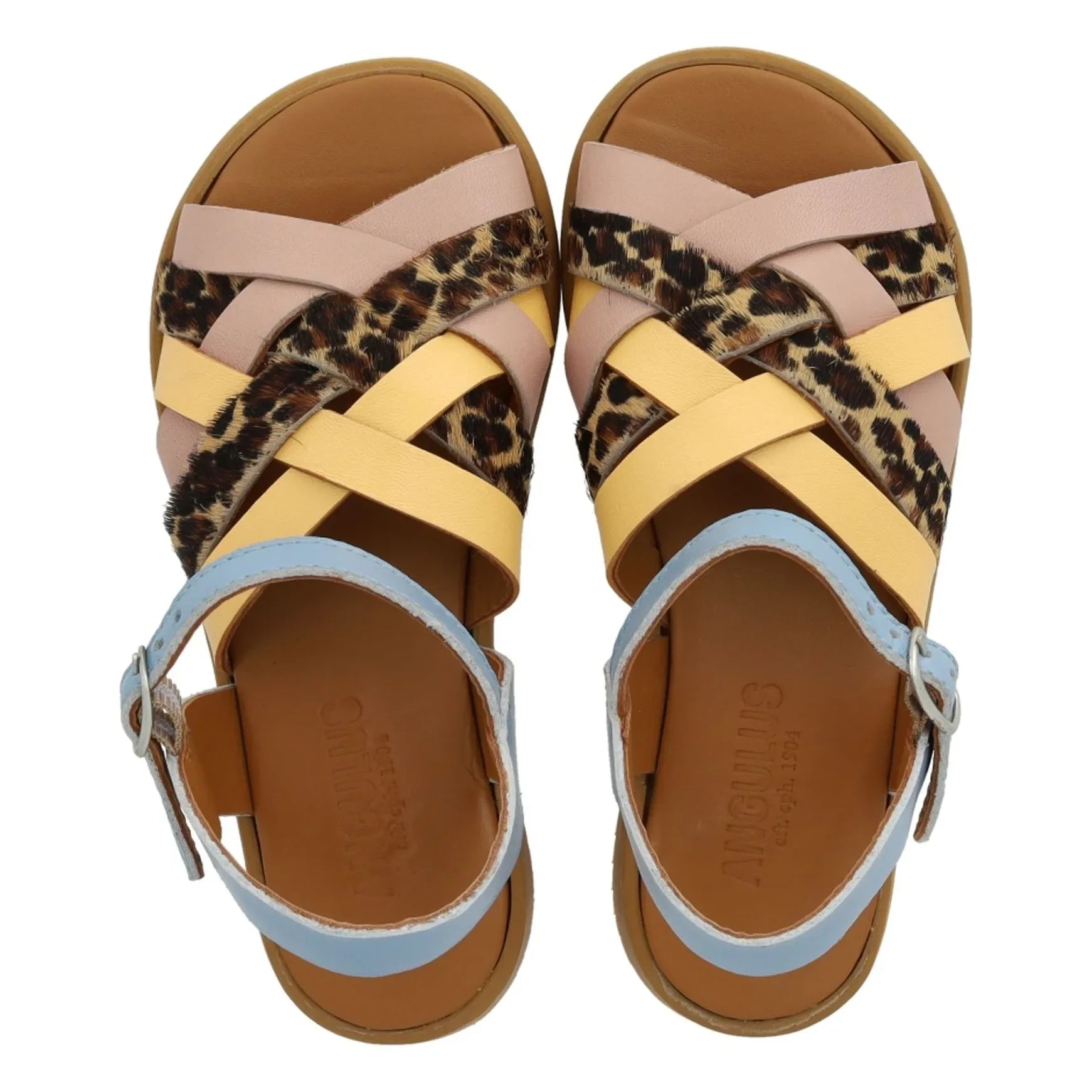 Angulus - Leopard Braided Sandals | Light blue