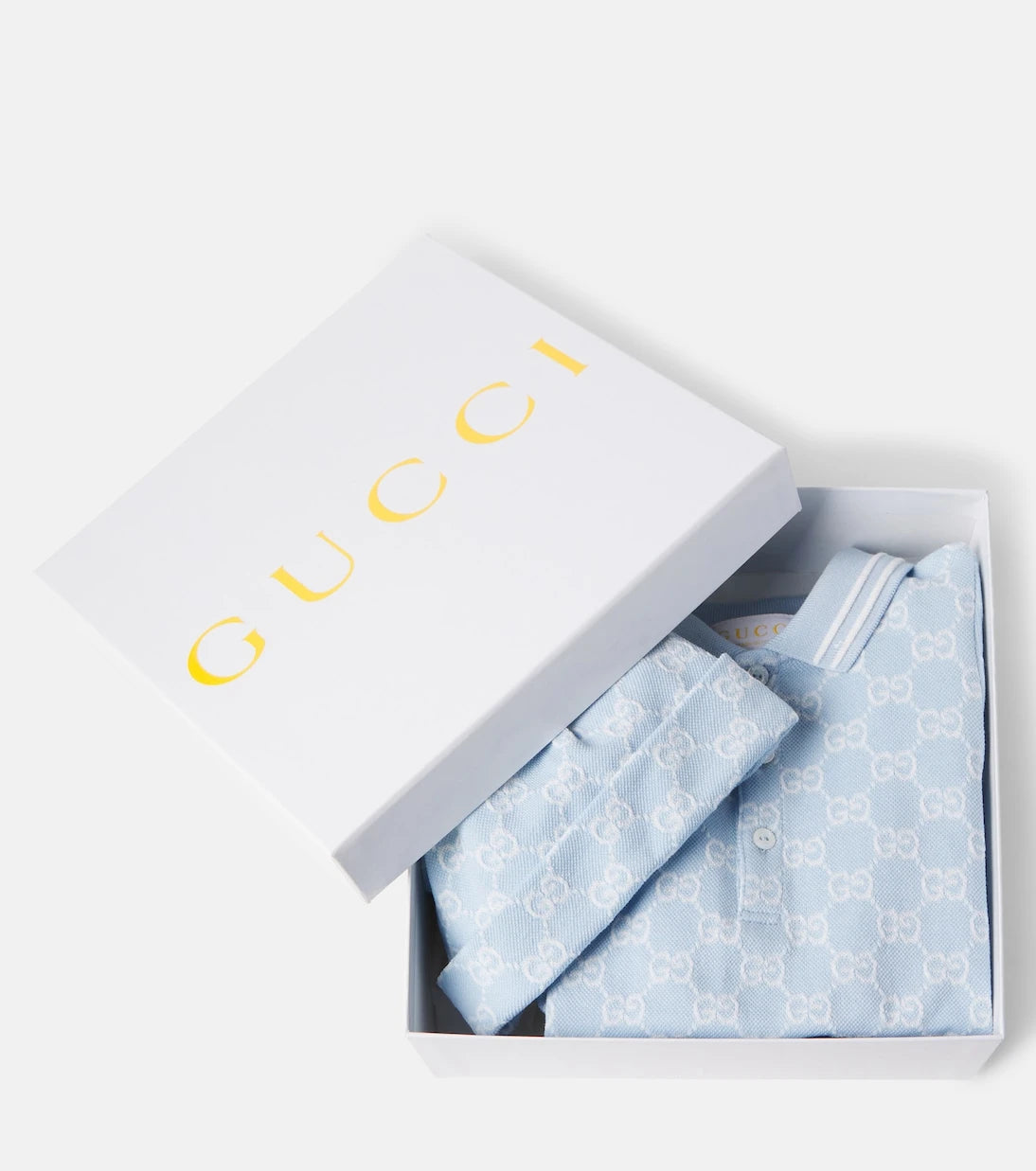 Gucci Kids - طقم قبعة وقطعة واحدة من قطن GG للأطفال