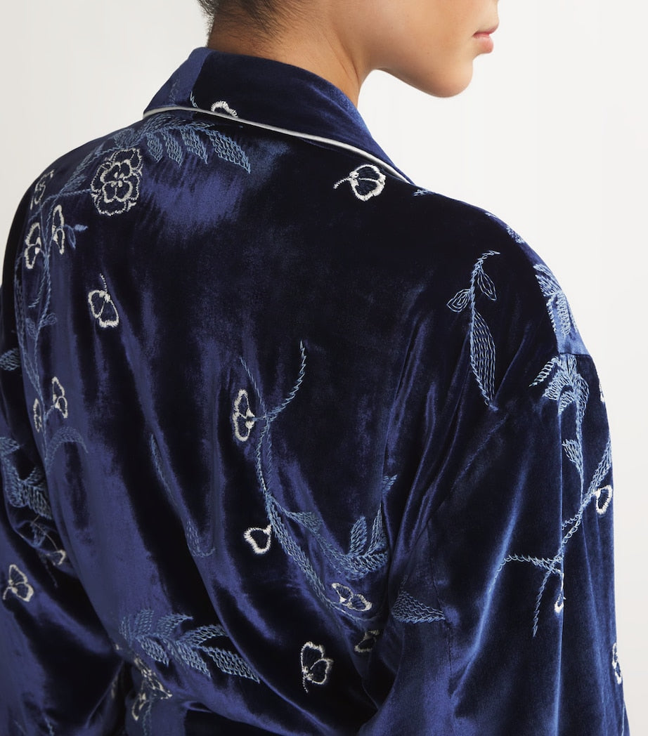 Velvet Embroidered Dahlia Robe ROYAL BLUE/NAVY