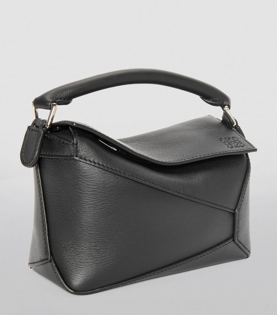 Mini Leather Puzzle Edge Top-Handle Bag BLACK