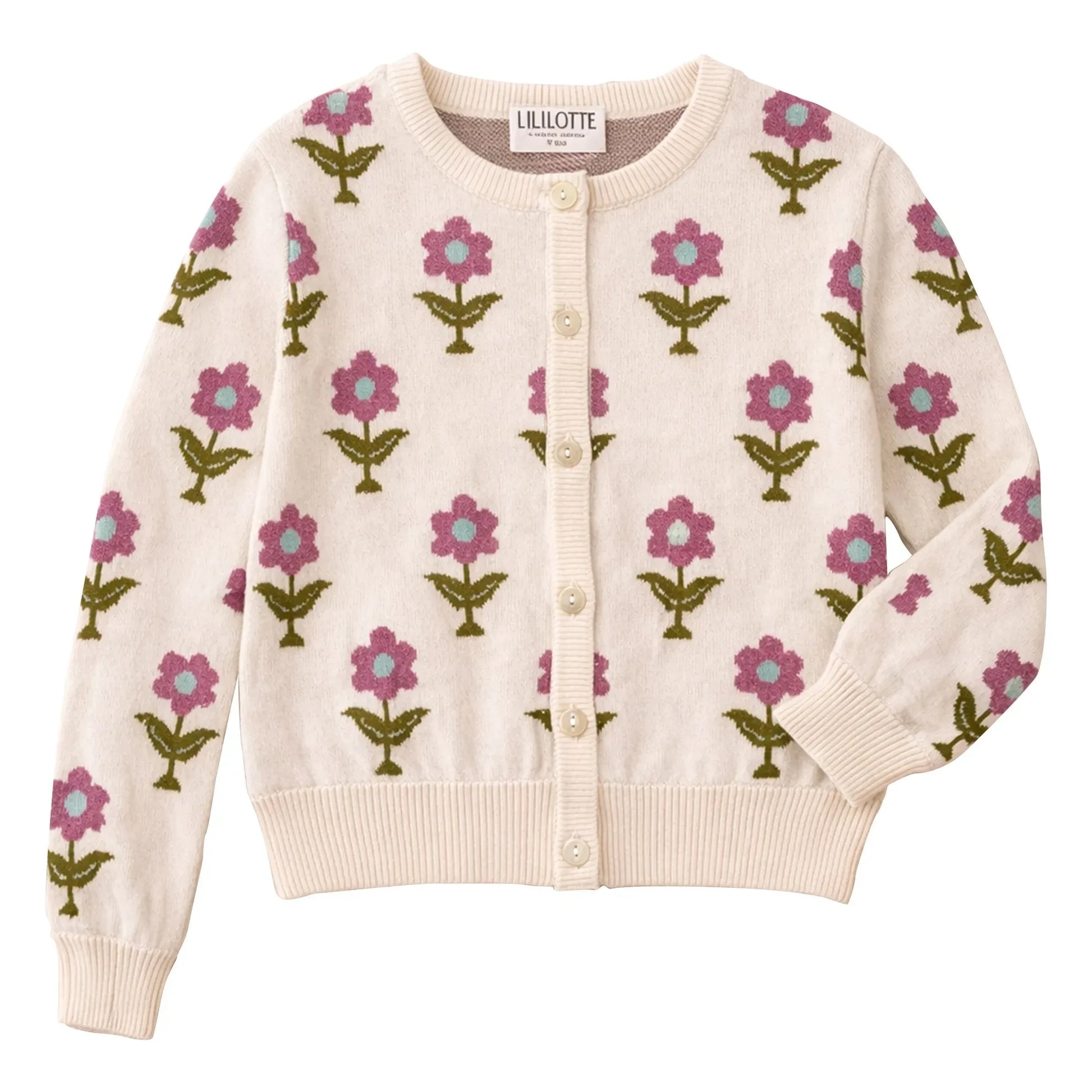 Lililotte - Cardigan Carla Fleurs Coton Bio | Ecru