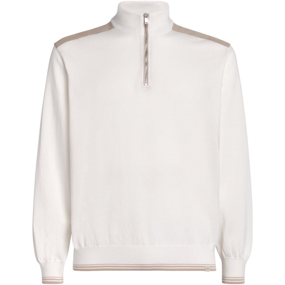 White Cotton Quarter-Zip Sweater