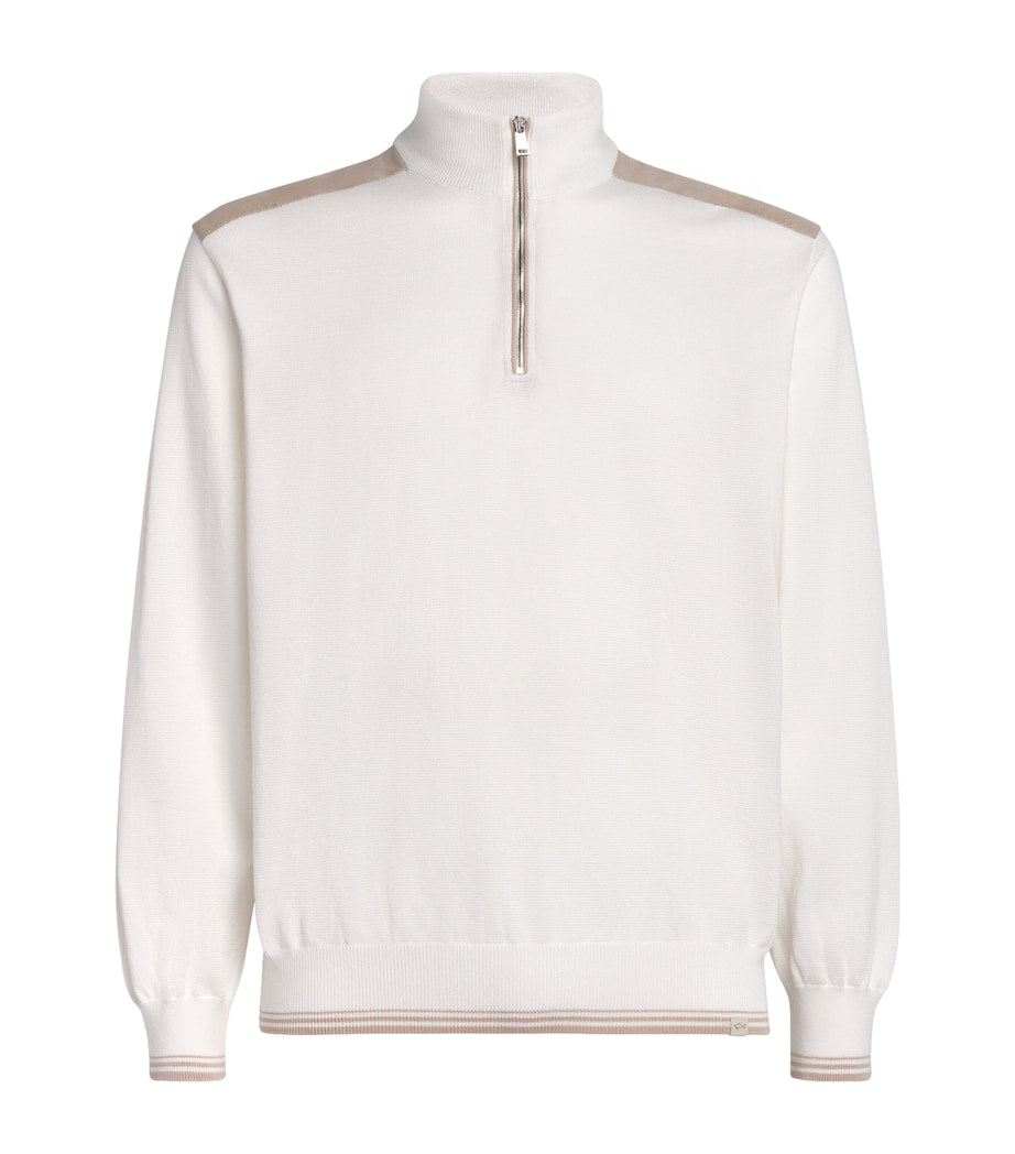 White Cotton Quarter-Zip Sweater