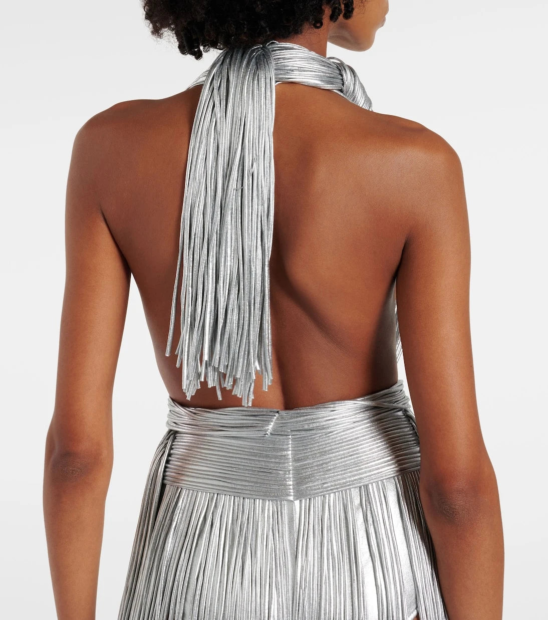 Area - Fringed metallic-effect jersey gown