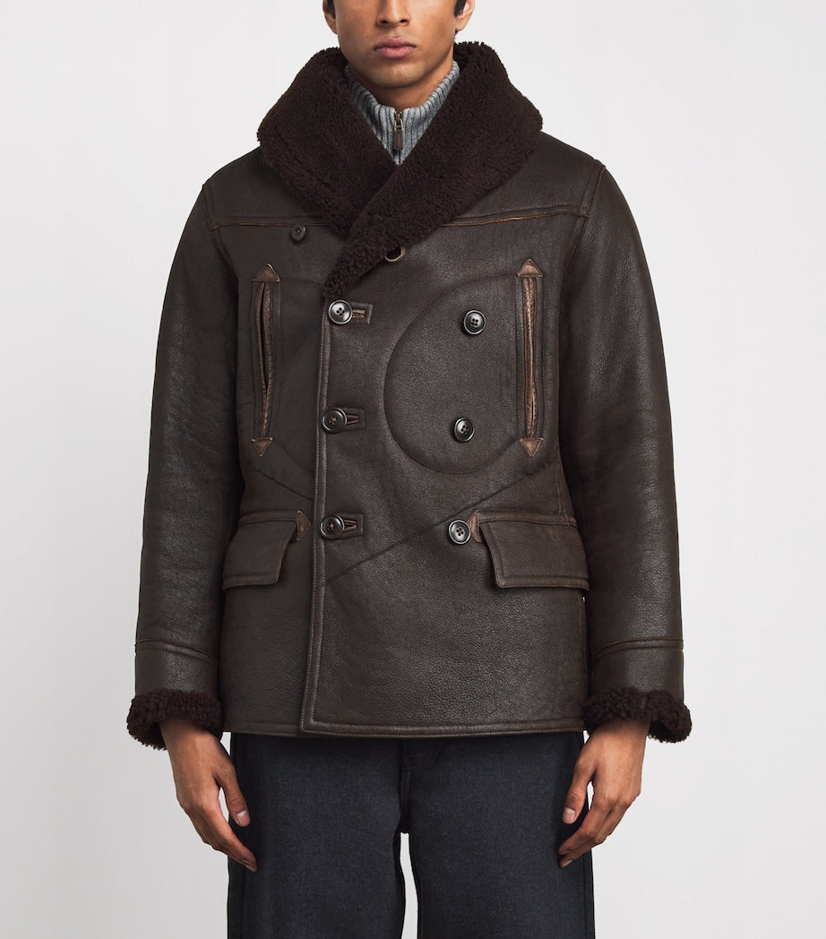 Polo Ralph Lauren Brown Leather-Shearling Aviator Coat