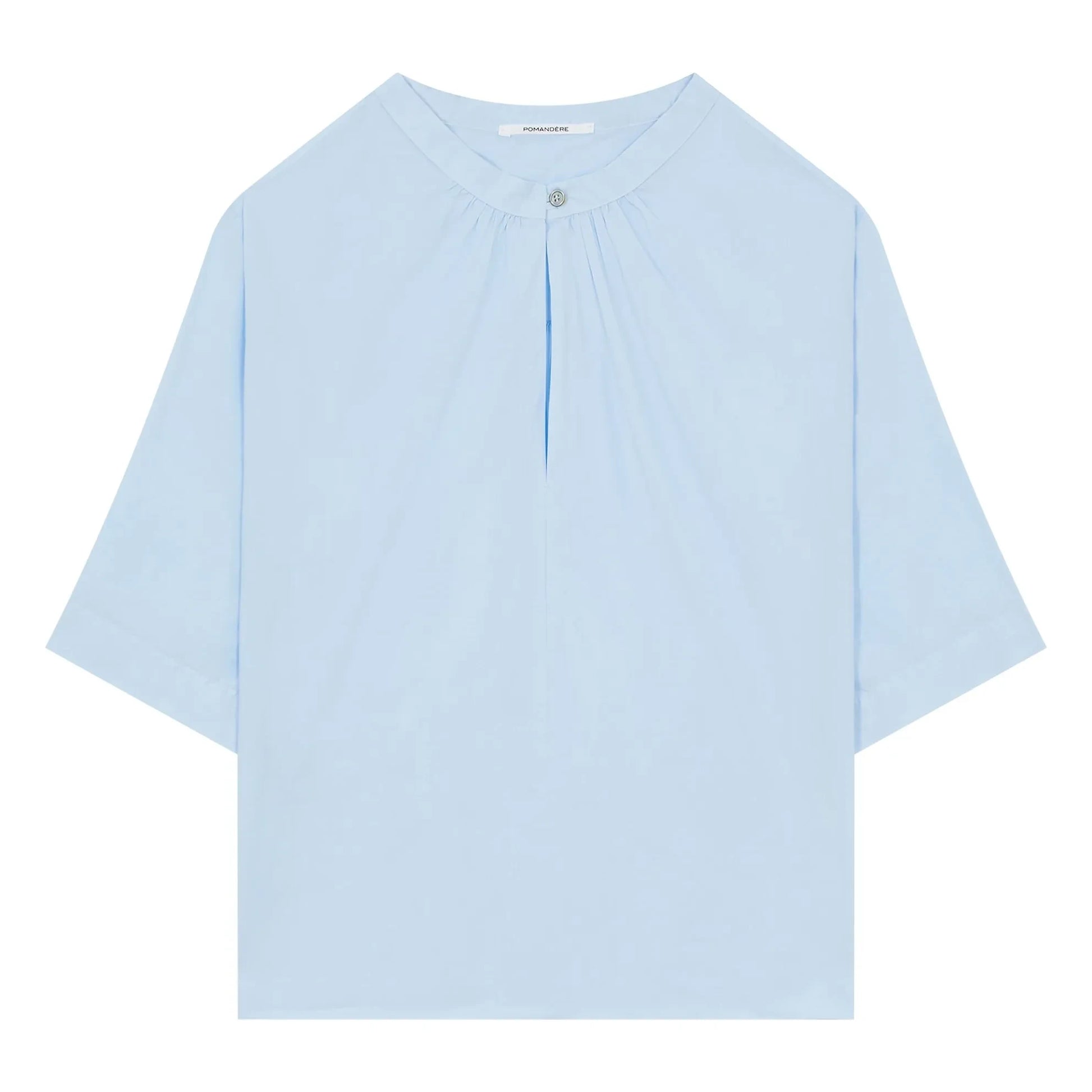 Pomandère - Cotton Poplin Short Sleeve Blouse | Light blue