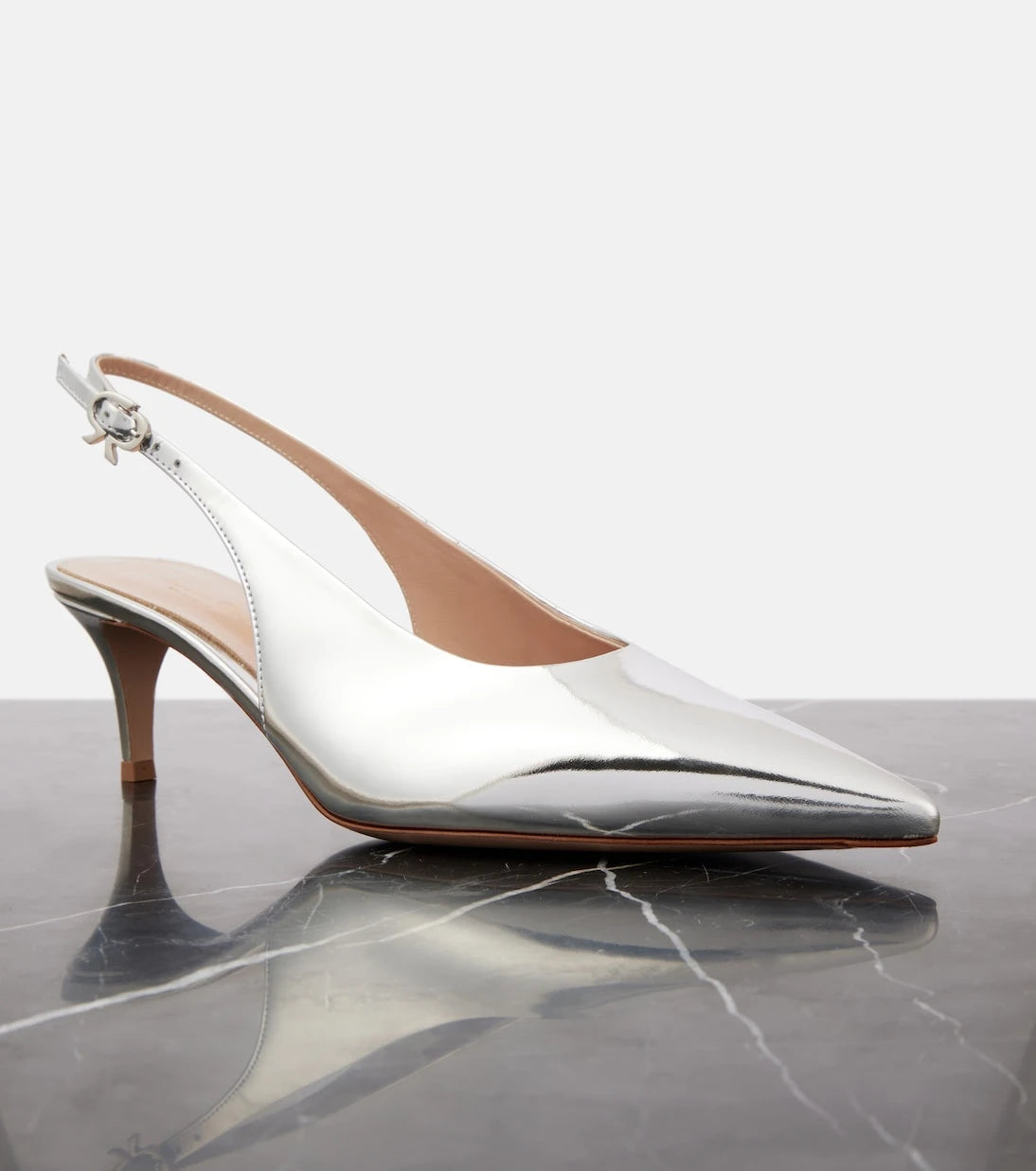 Gianvito Rossi - 55 metallic leather slingback pumps