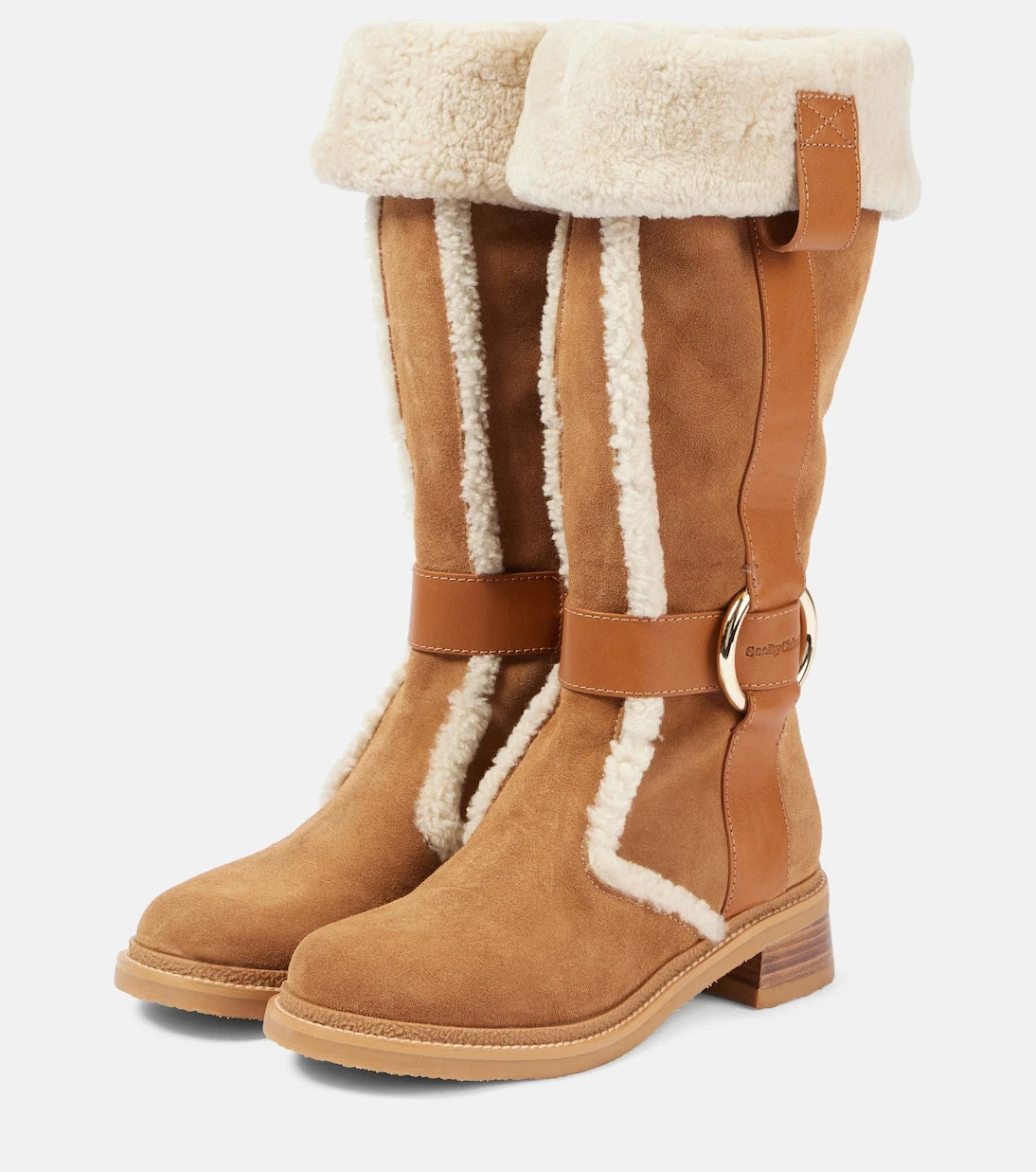 See By Chloé - New Ring suede and shearling knee-high boots