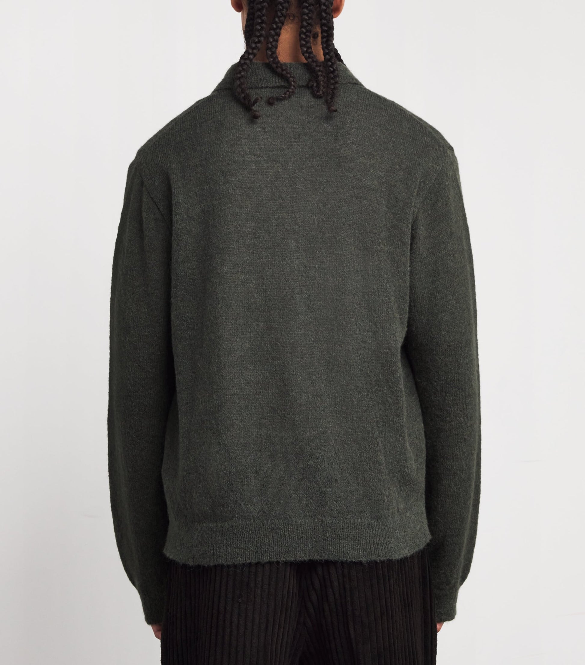 Green Alpaca-Blend Evening Polo Cardigan
