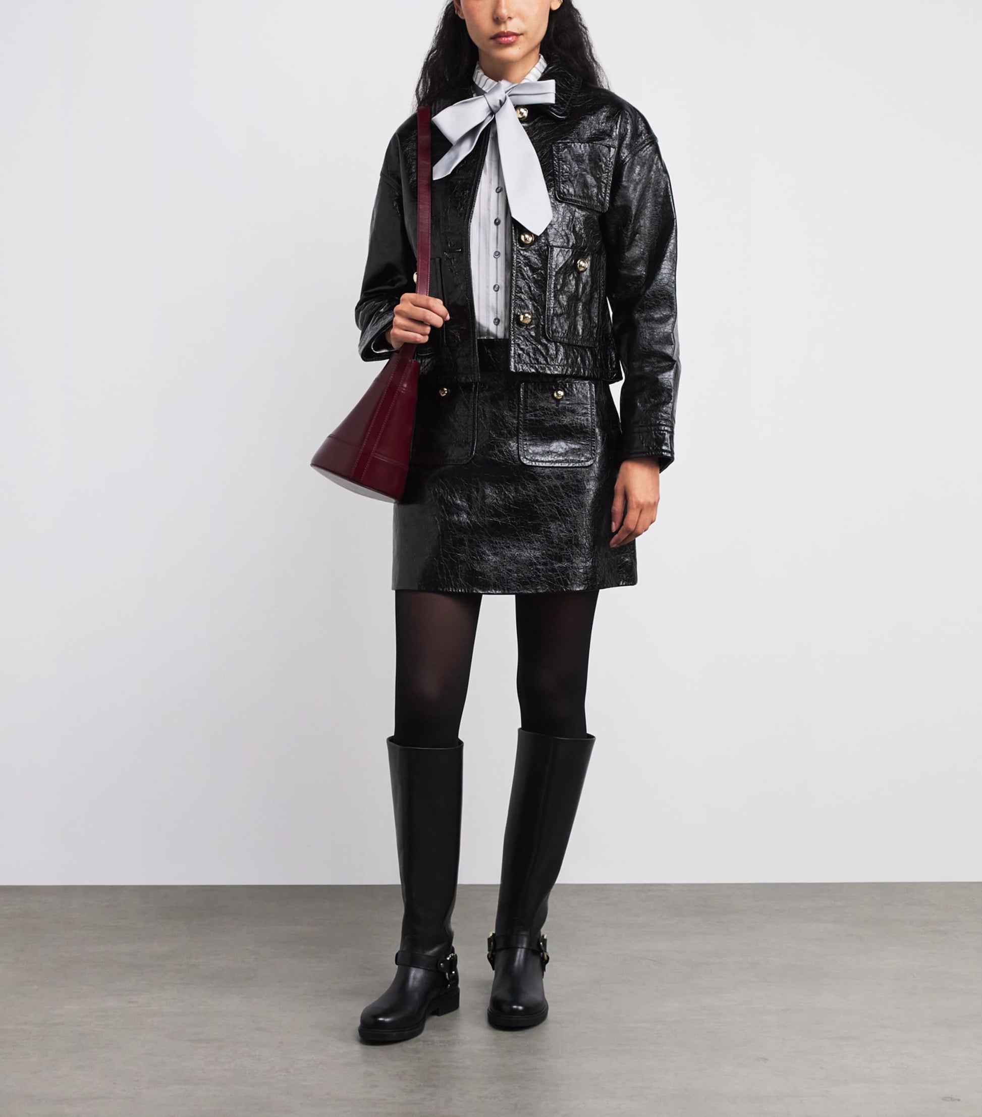 Claudie Pierlot Black Cropped Leather Jacket