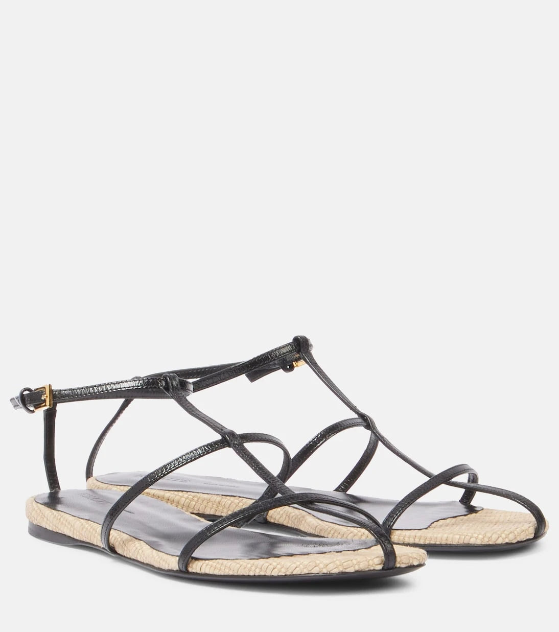 Khaite - Cage leather raffia-trimmed sandals