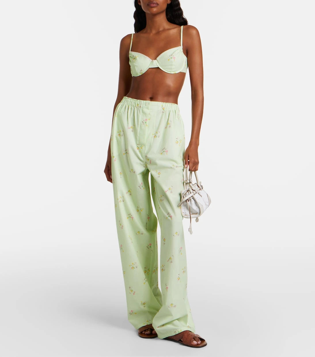 Prada - Floral lace-trimmed cotton bra top