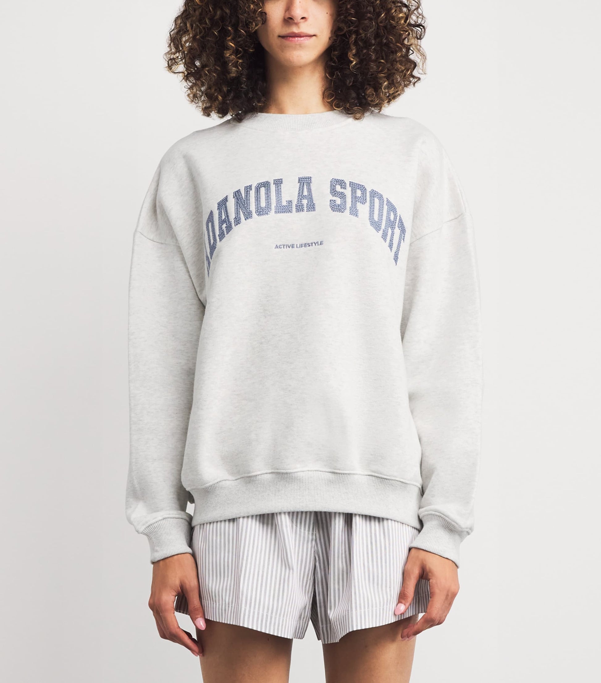 Adanola Grey Organic Cotton Varsity Chainstitch Sweatshirt