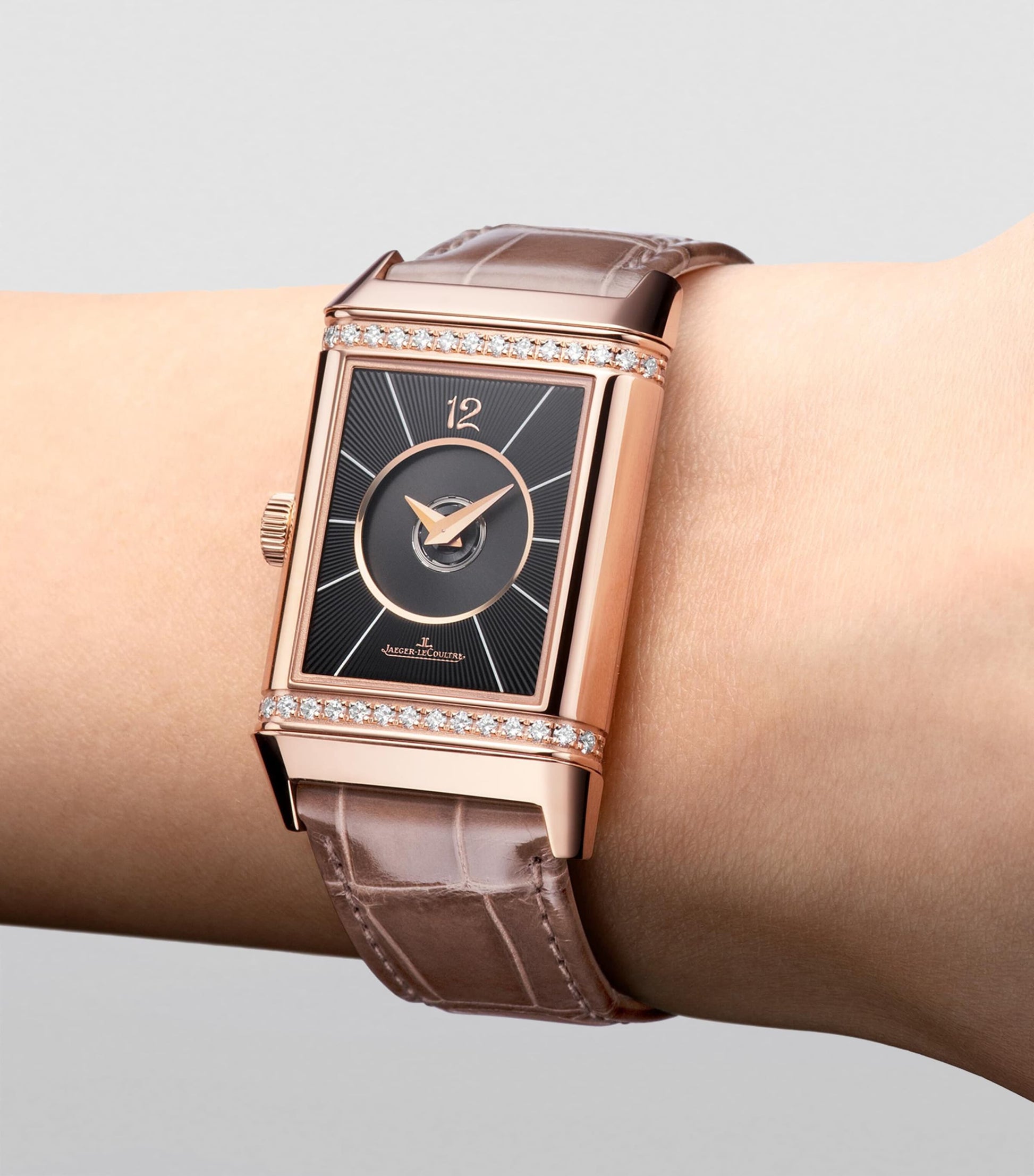 Jaeger-LeCoultre Pink Gold and Diamond Reverso Classic Duetto Watch 24.4mm