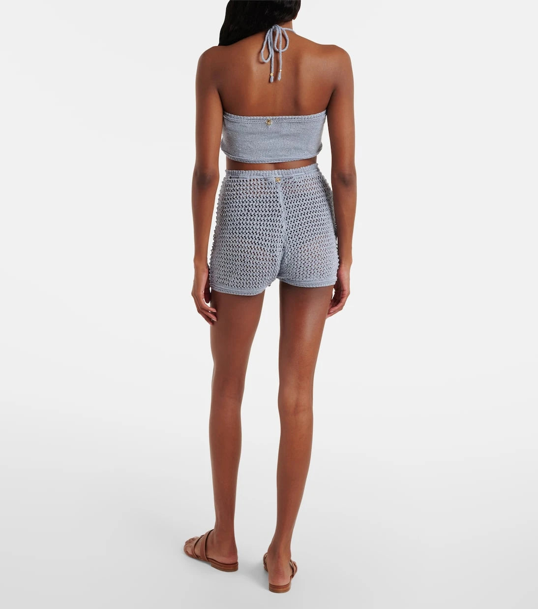 Bananhot - Zorya open-knit lamé shorts