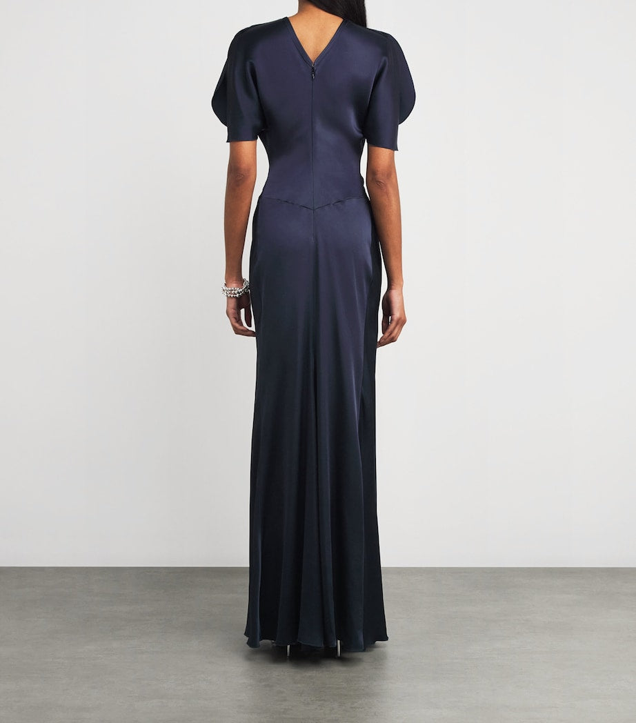 Victoria Beckham Navy Gathered-Waist Maxi Dress