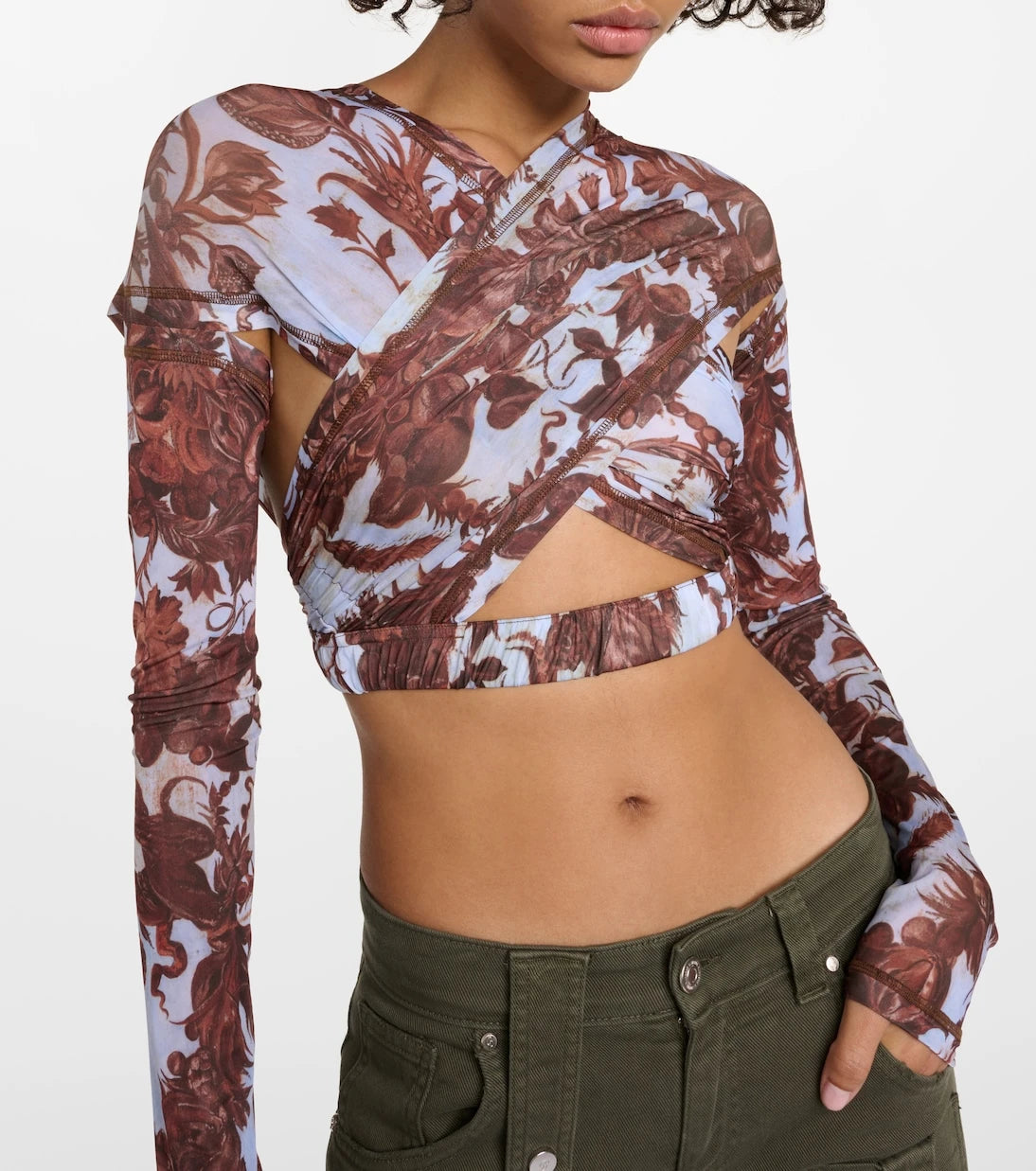 KNWLS - Floral cutout jersey crop top
