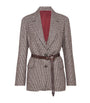 Brunello Cucinelli Brown Wool-Alpaca Houndstooth Belted Blazer