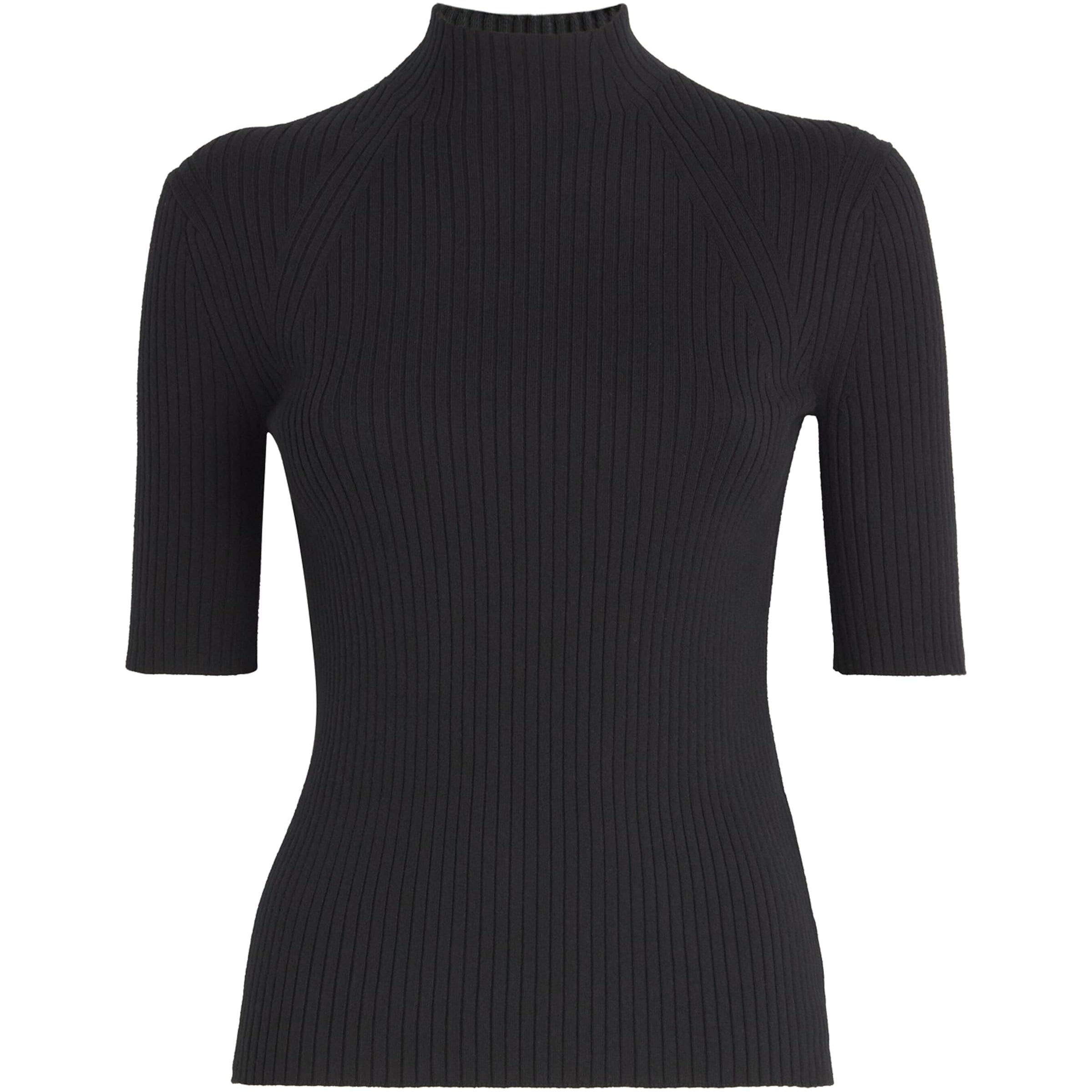 Maje Black Ribbed High-Neck Top