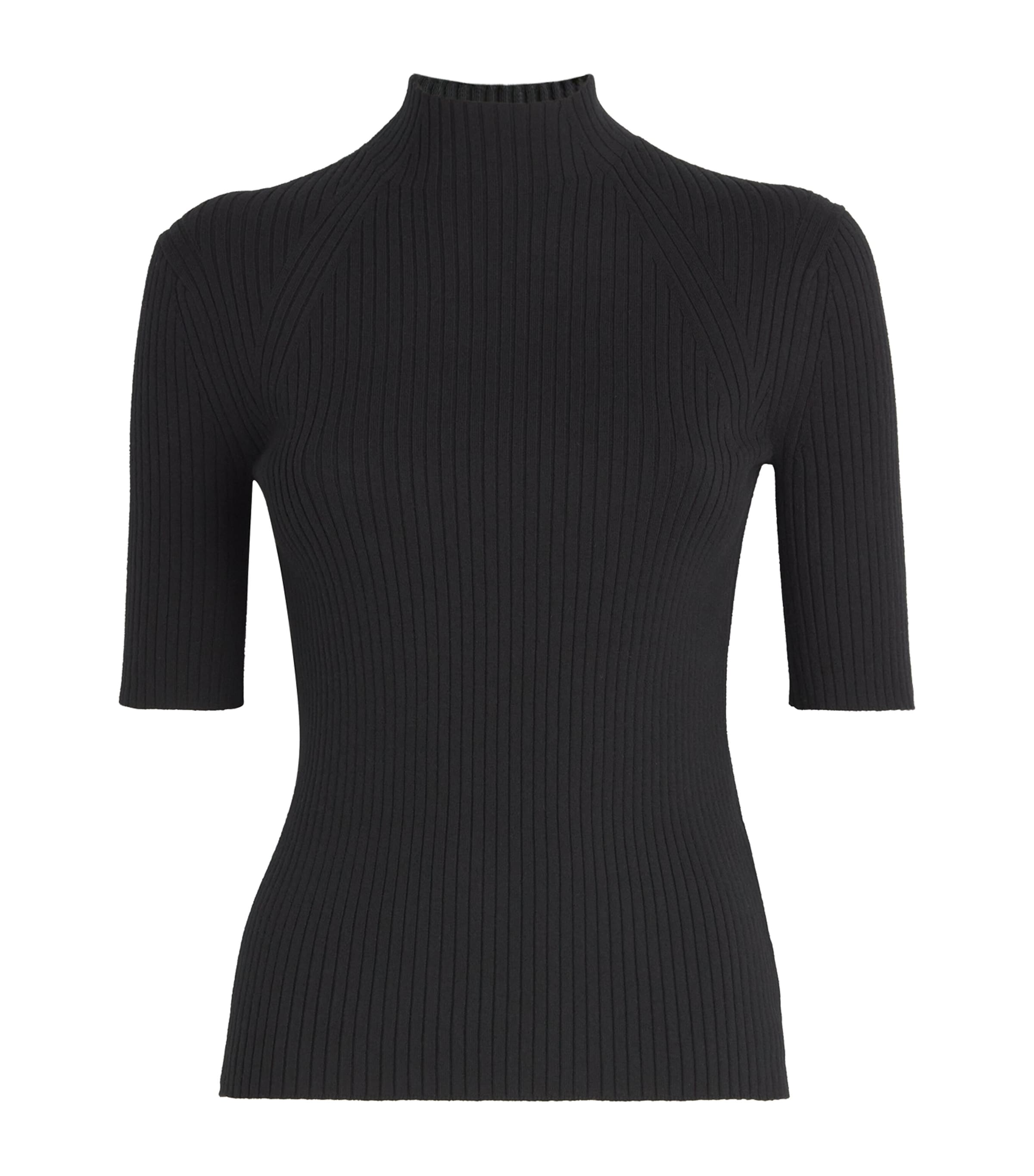 Maje Black Ribbed High-Neck Top