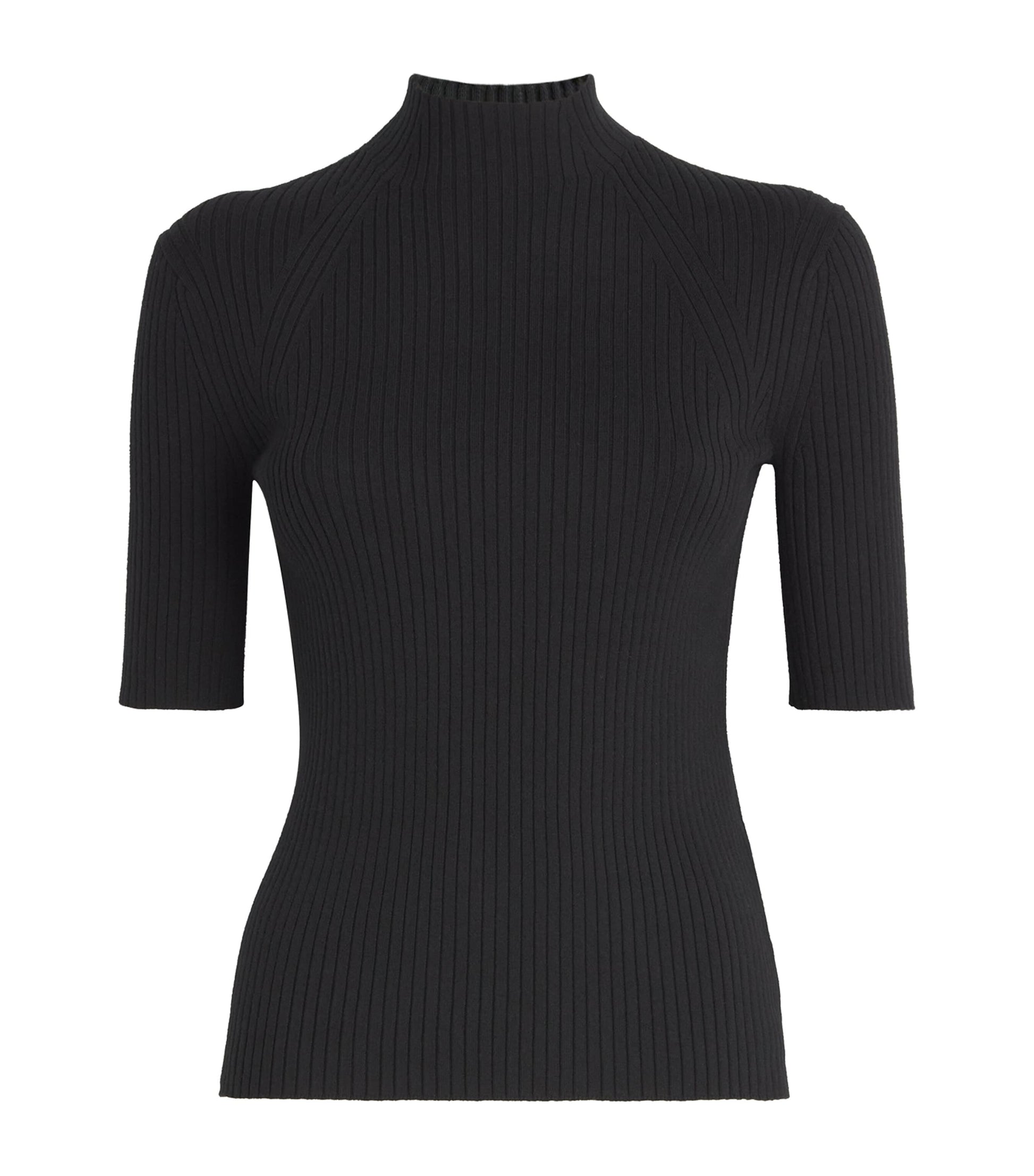Maje Black Ribbed High-Neck Top