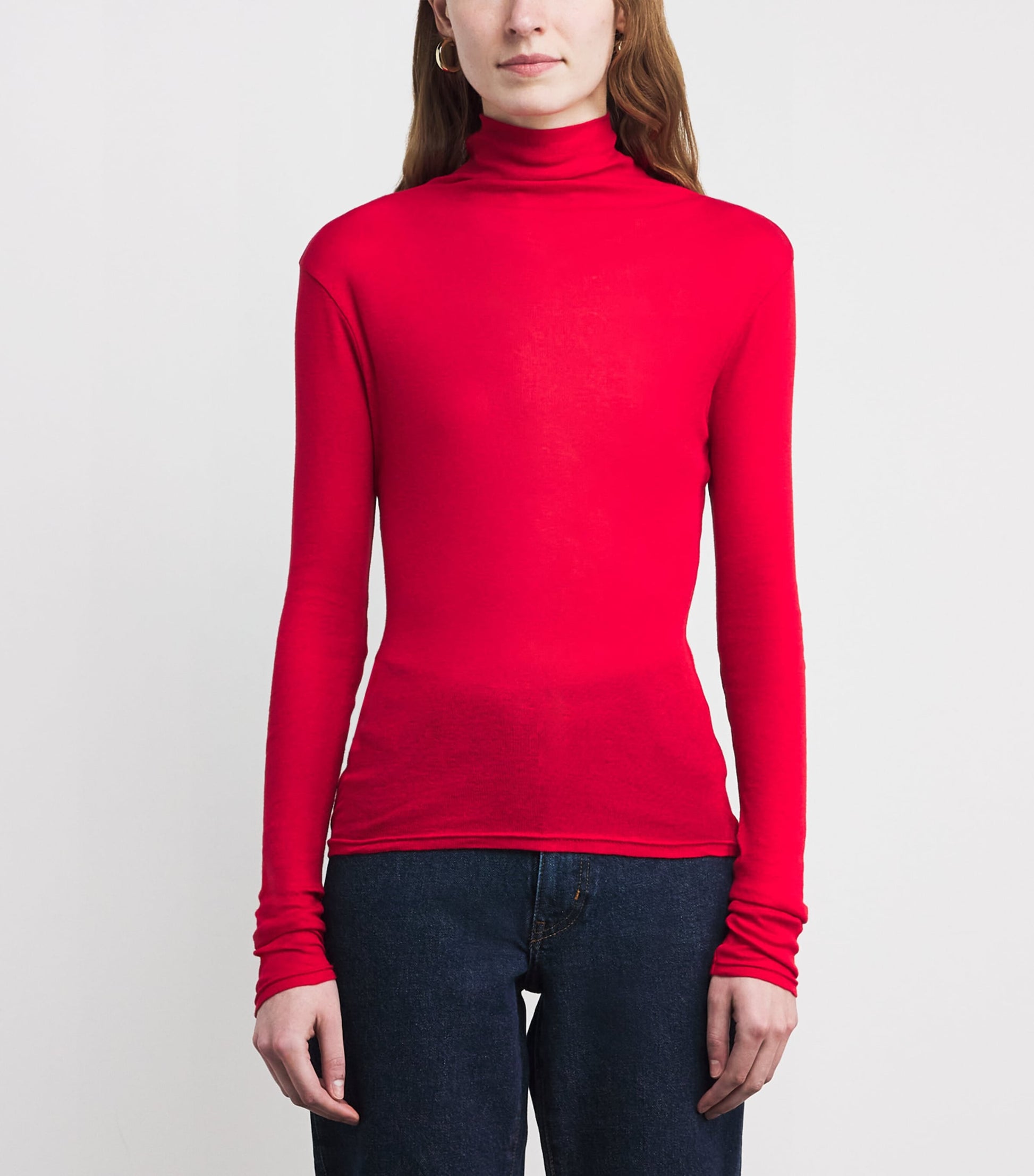 ME+EM Red Cotton Sheer High-Neck Top