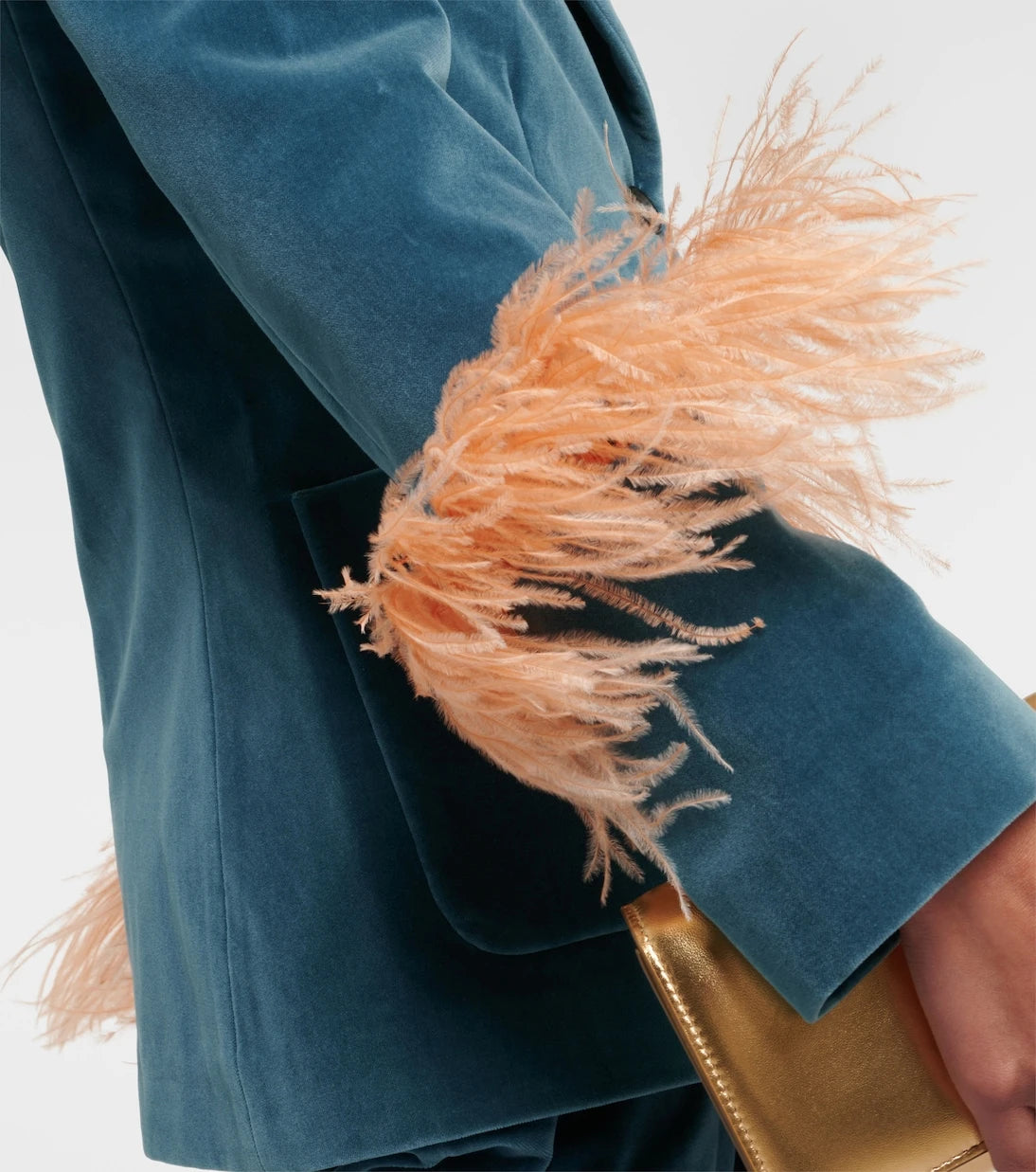 La DoubleJ - Feather-trimmed cotton velvet blazer