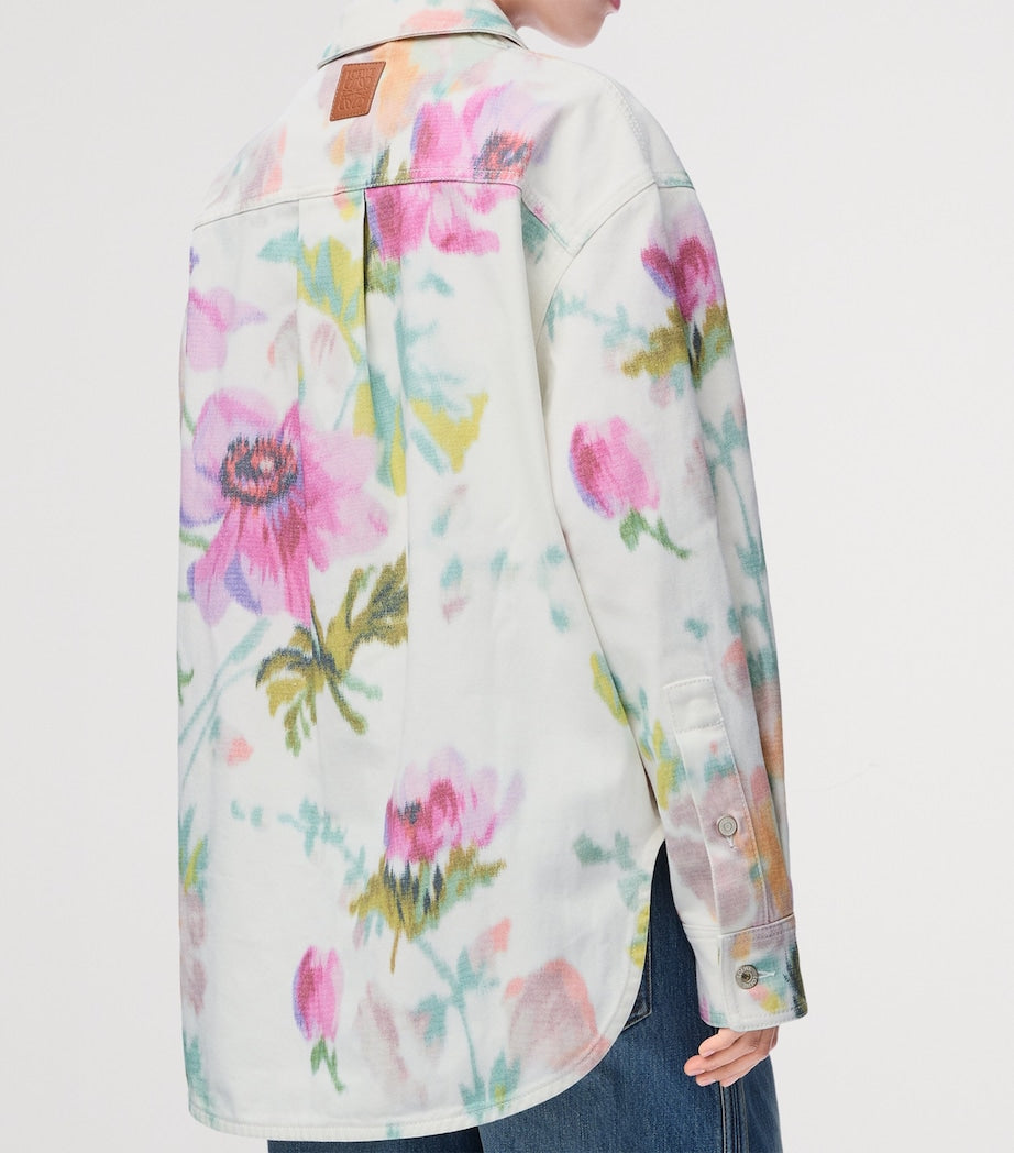 White Denim Floral Overshirt