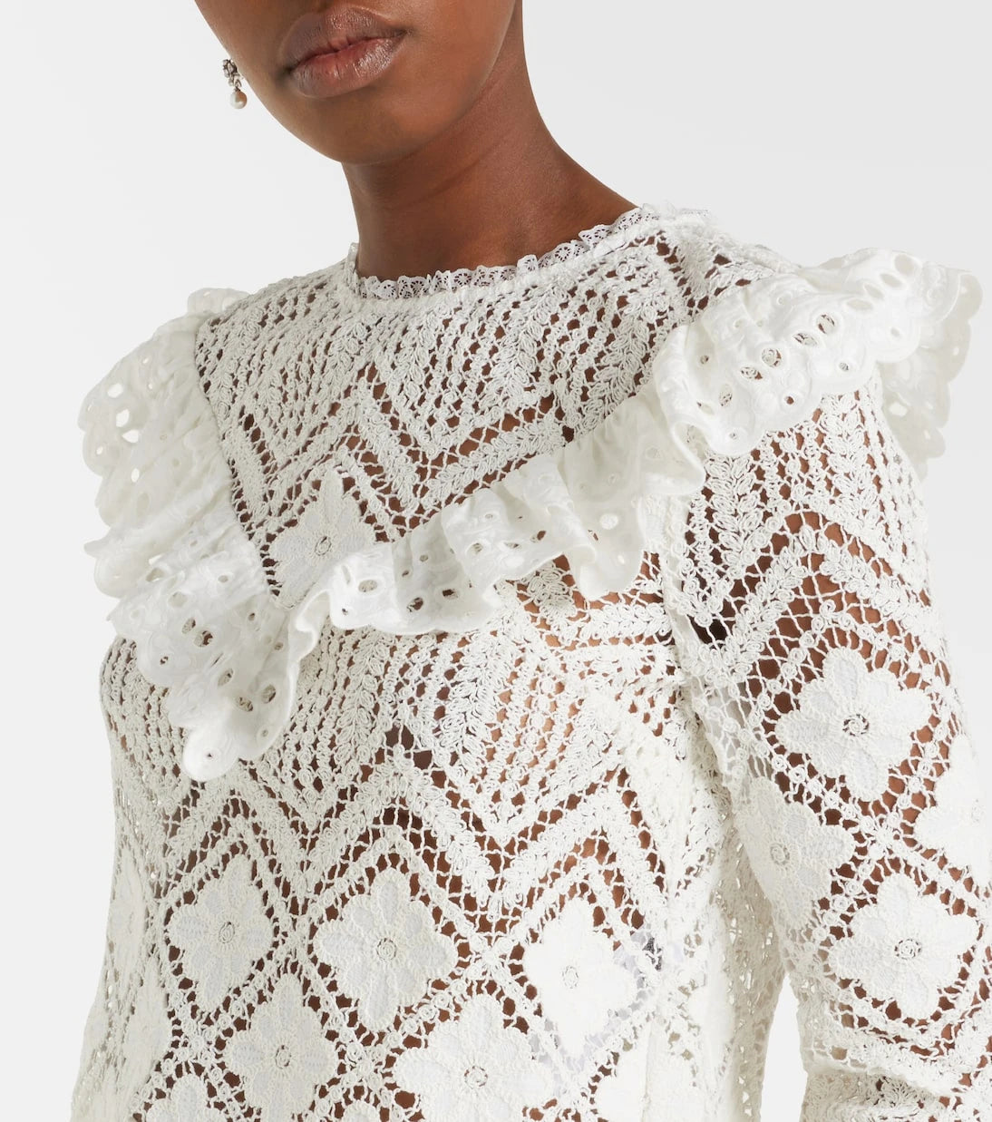 Self-Portrait - Crochet ruffled top
